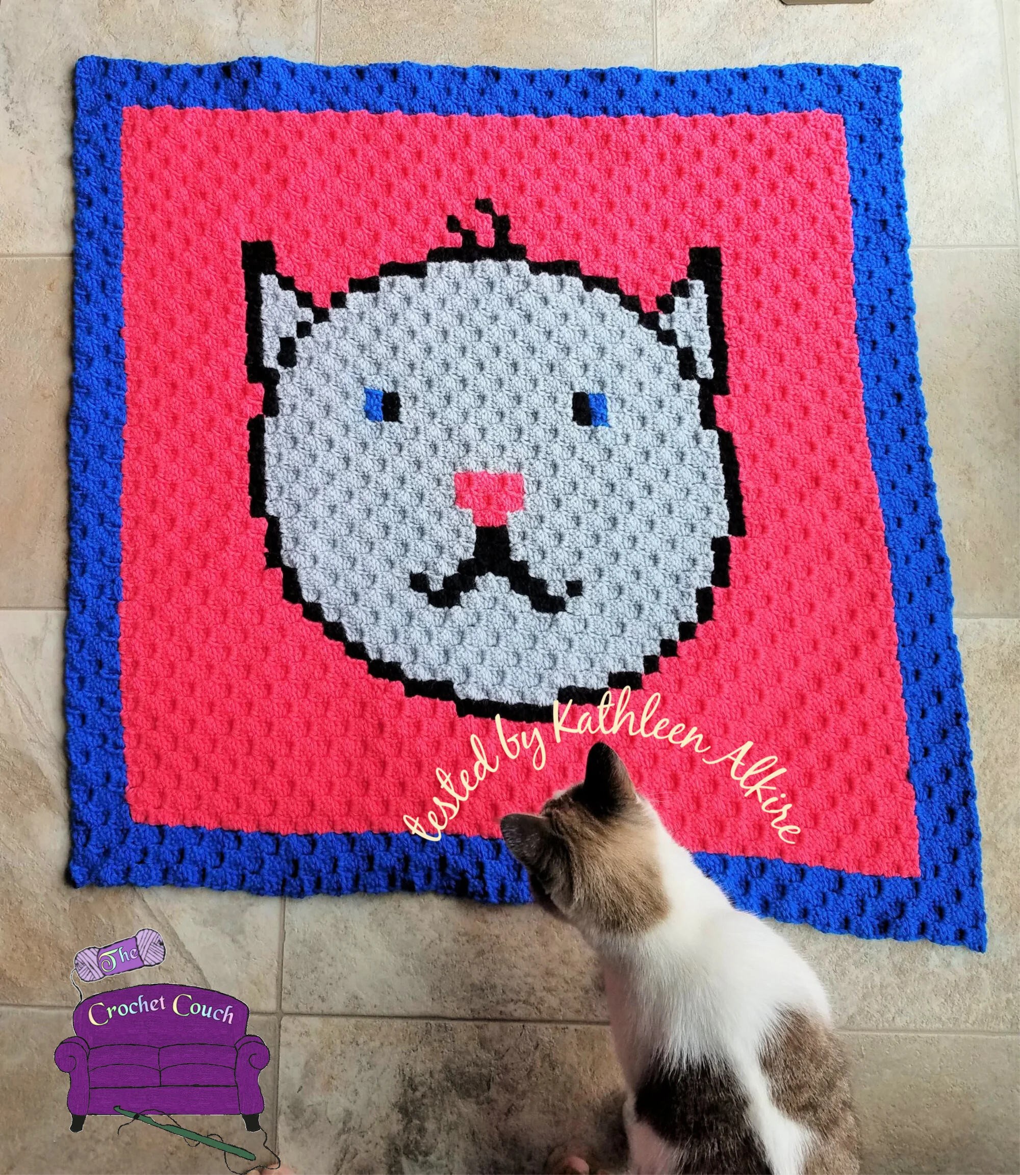 Cat Face Baby Afghan, C2C Crochet Pattern