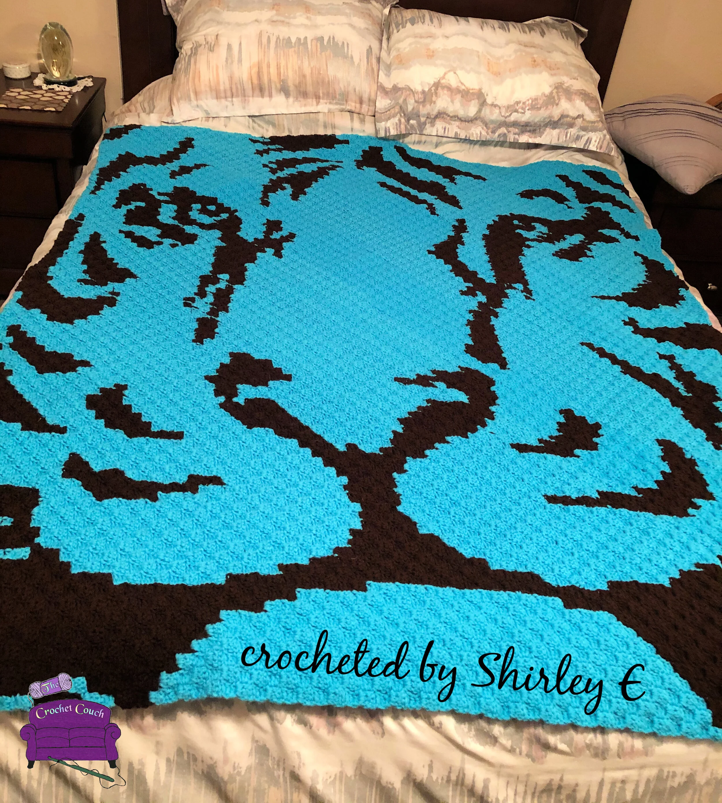 Tiger Afghan, Black and White, C2C Crochet Pattern
