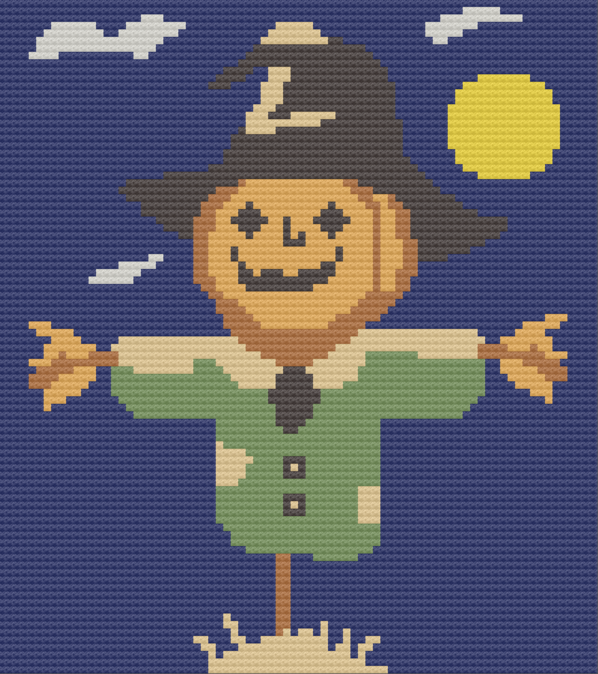 Pumpkin Head Scarecrow Afghan, C2C Crochet Pattern
