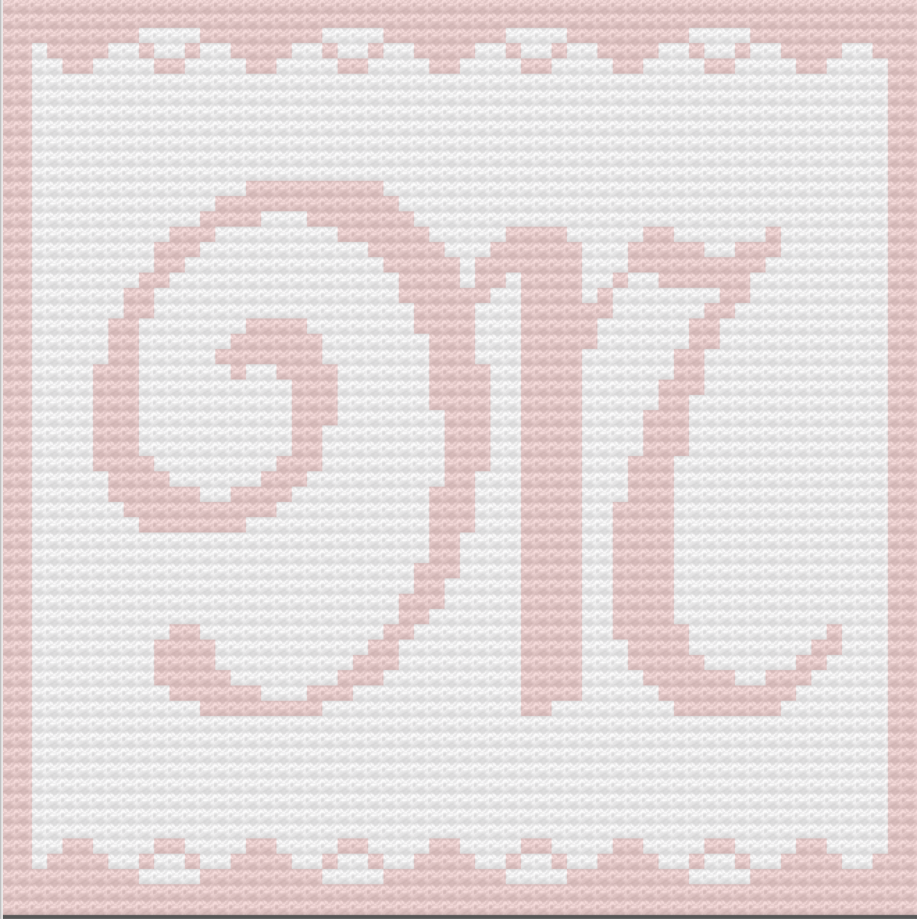 Graph image of Letter M Baby Afghan.  The pattern uses white and bubblegum pink yarn in a DK weight - pattern from The Crochet Couch
