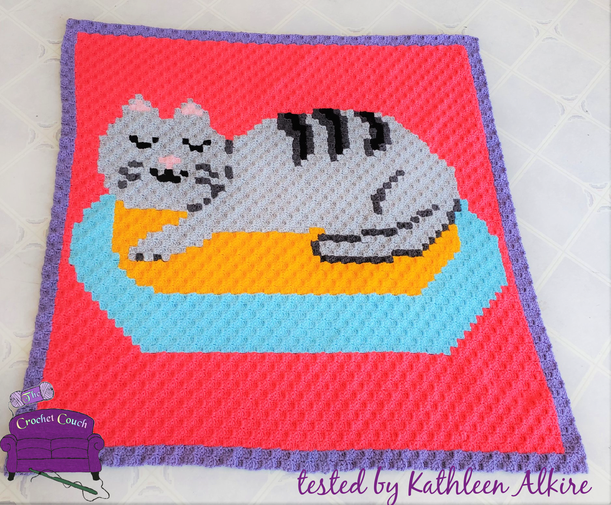 Sleeping Kitty Baby Afghan, C2C Crochet Pattern