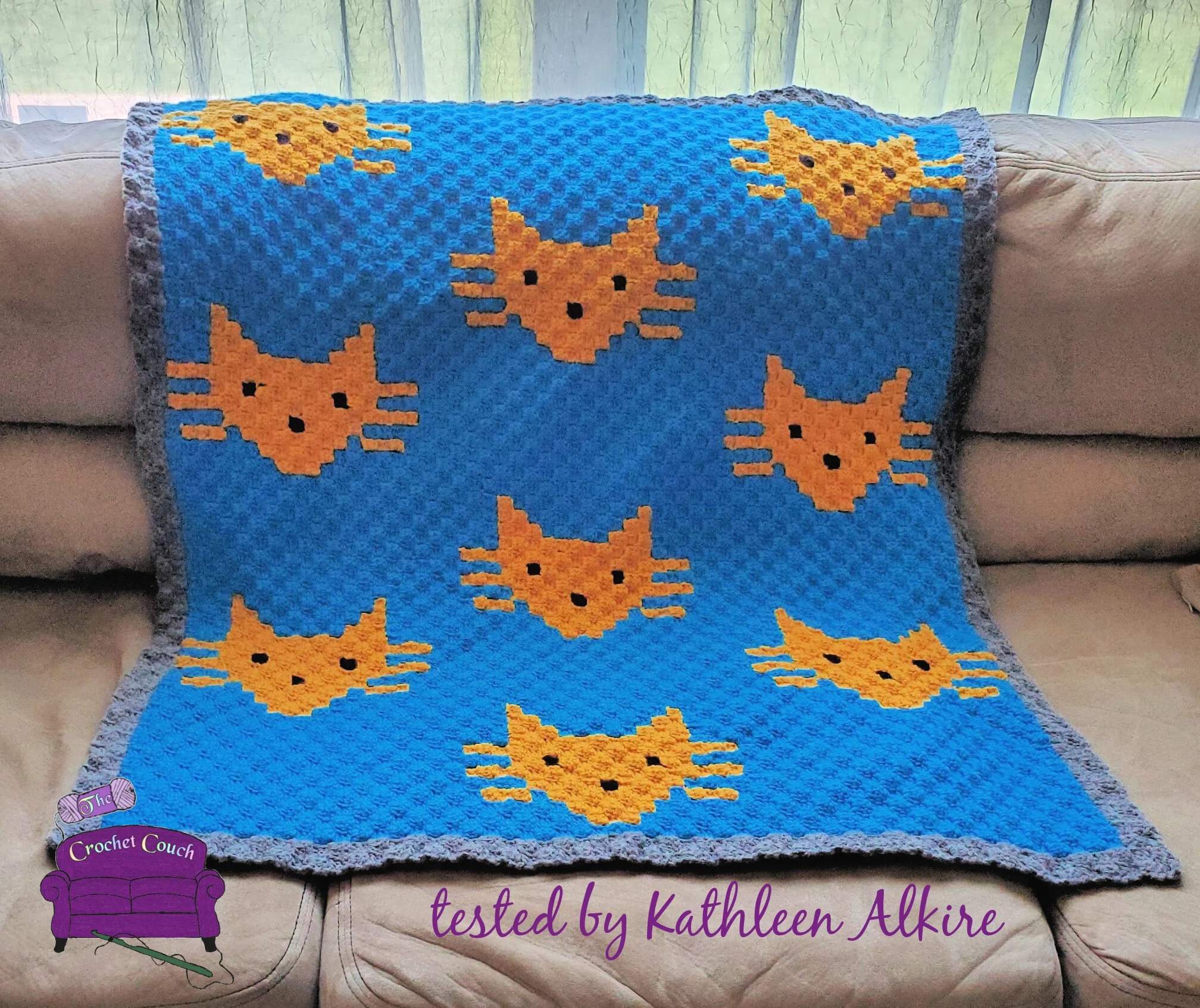 Cat Faces Kids Afghan, C2C Crochet Pattern