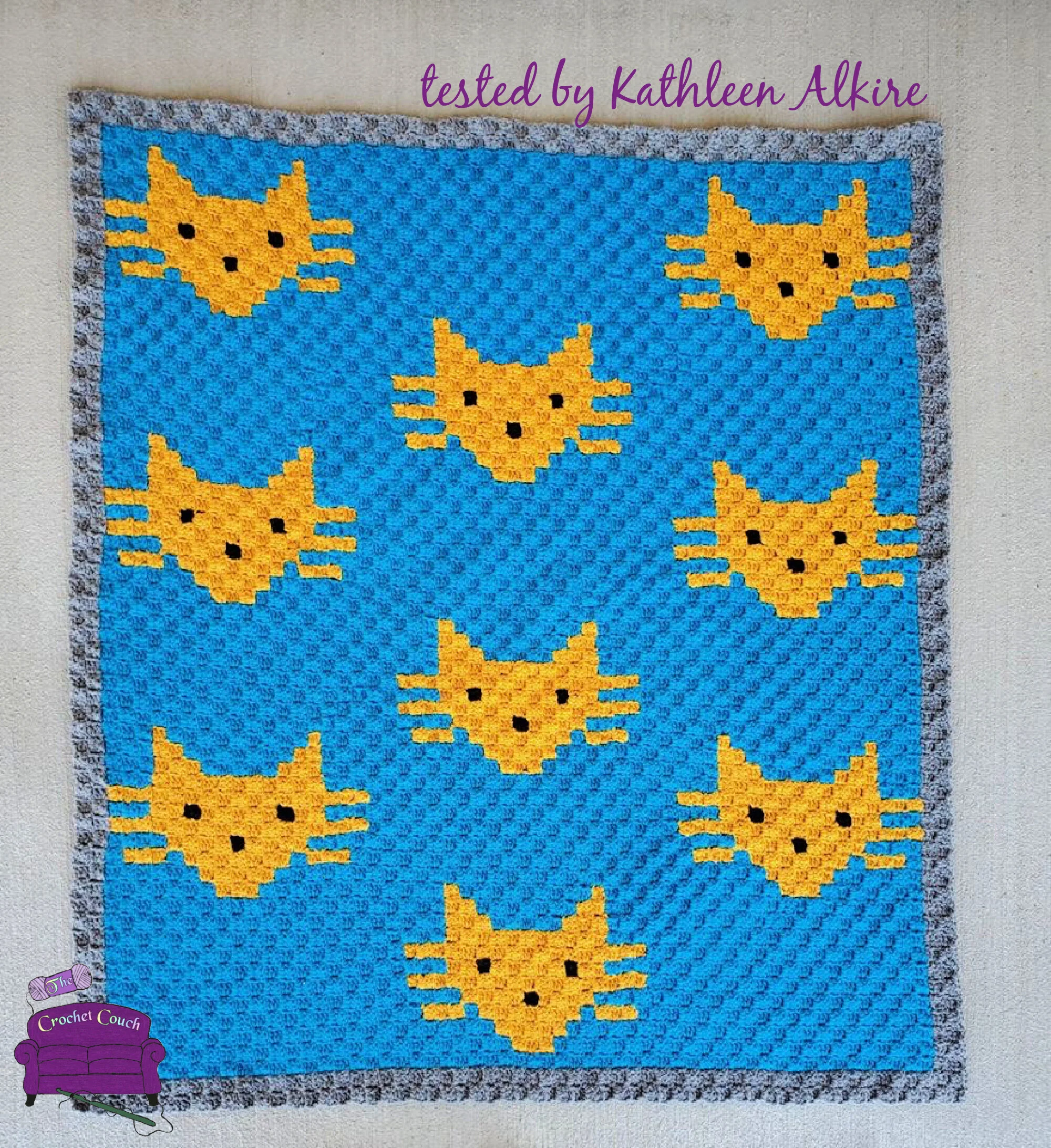 Cat Faces Kids Afghan, C2C Crochet Pattern