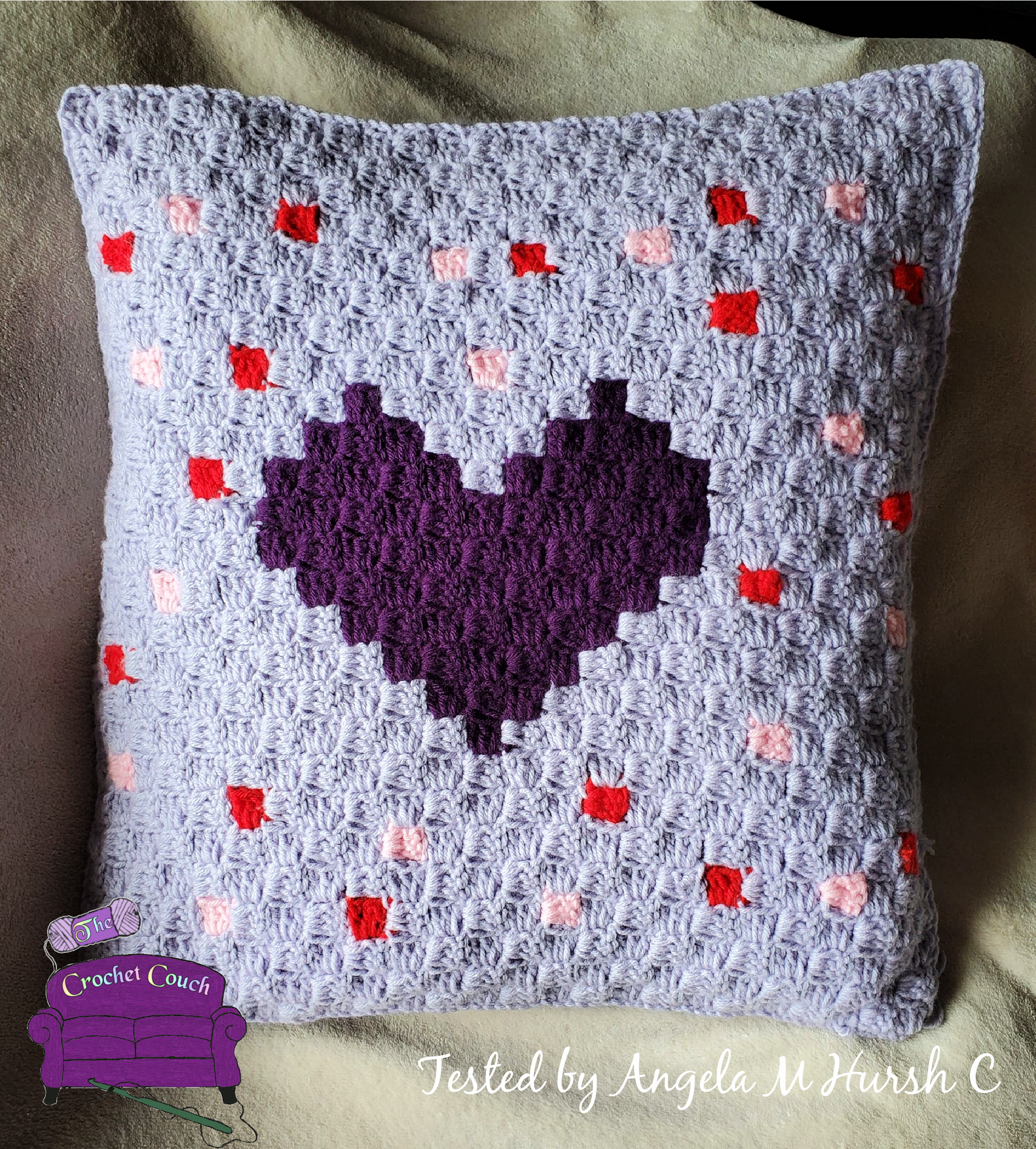Polka Heart Pillow, C2C Crochet Pattern