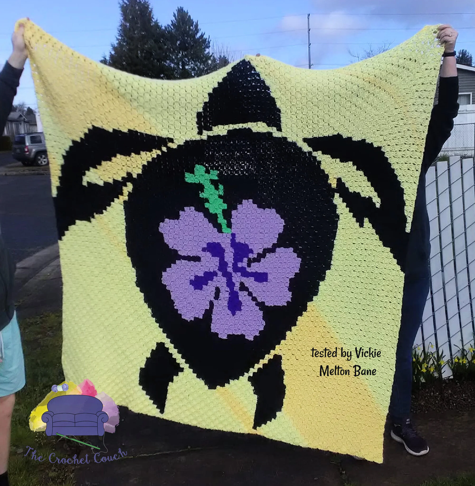 Turtle with Flower Afghan, C2C Crochet Pattern