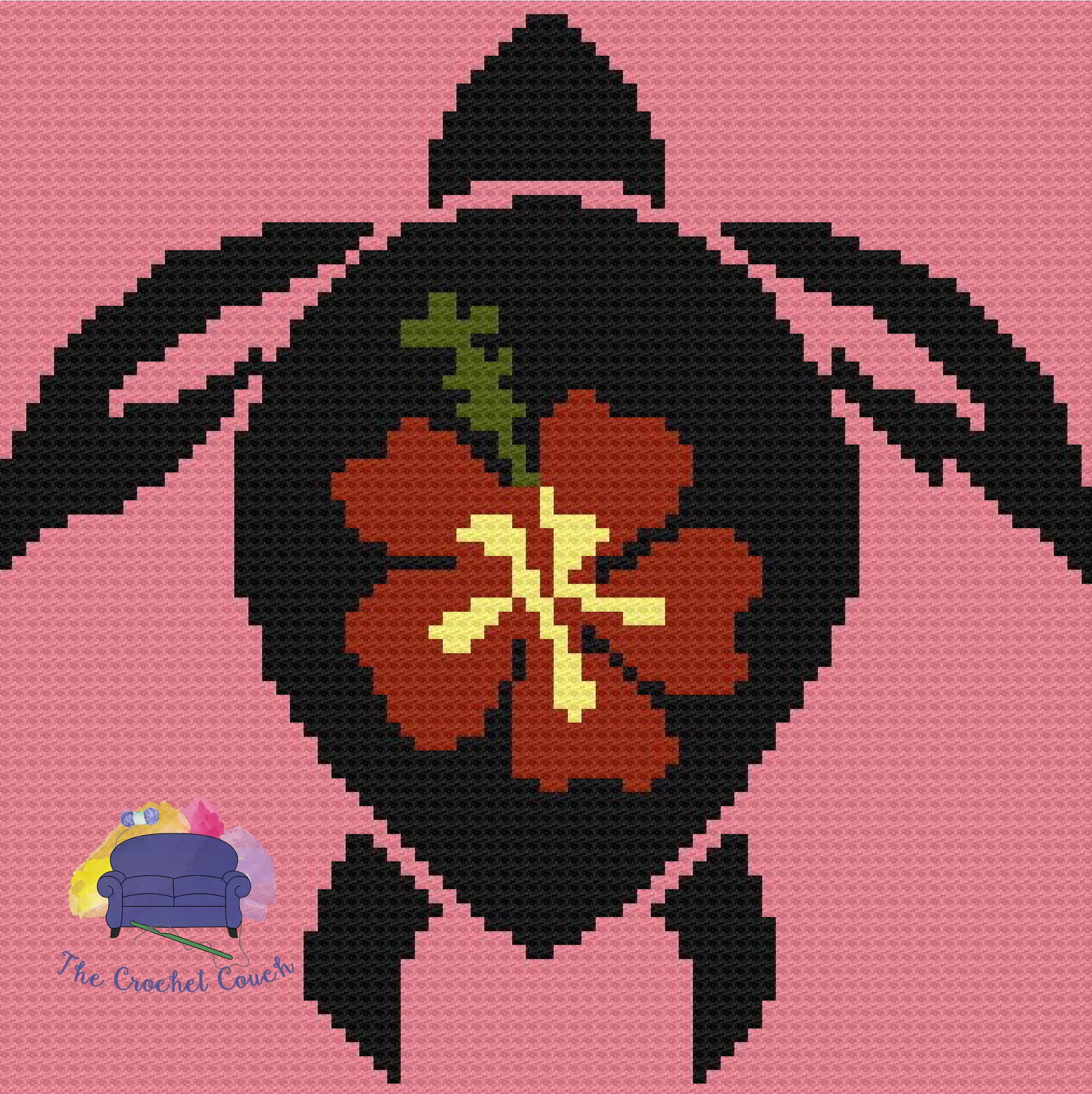 Turtle with Flower Afghan, C2C Crochet Pattern