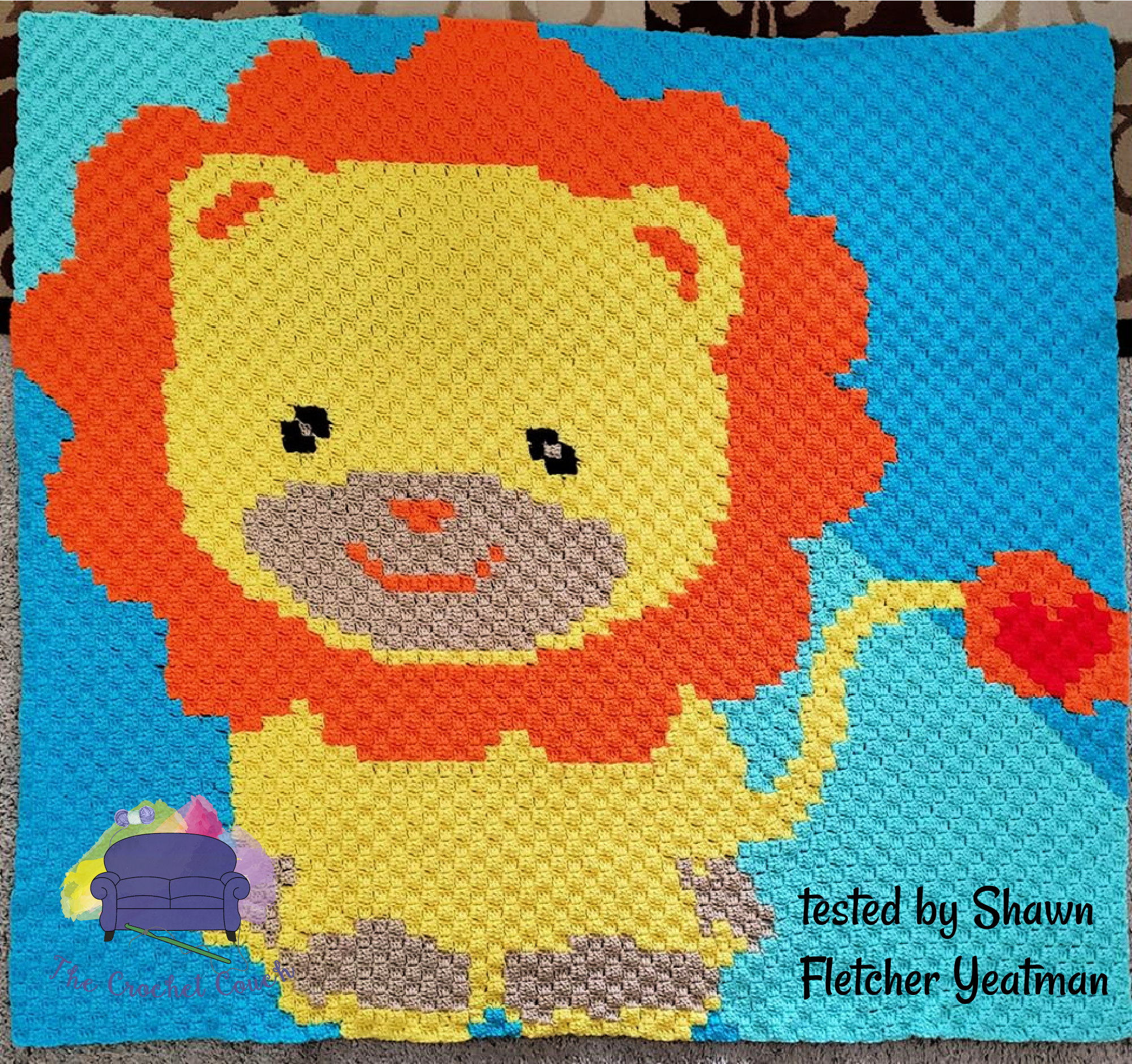 Lion Heart Tail Kids Afghan, C2C Crochet Pattern