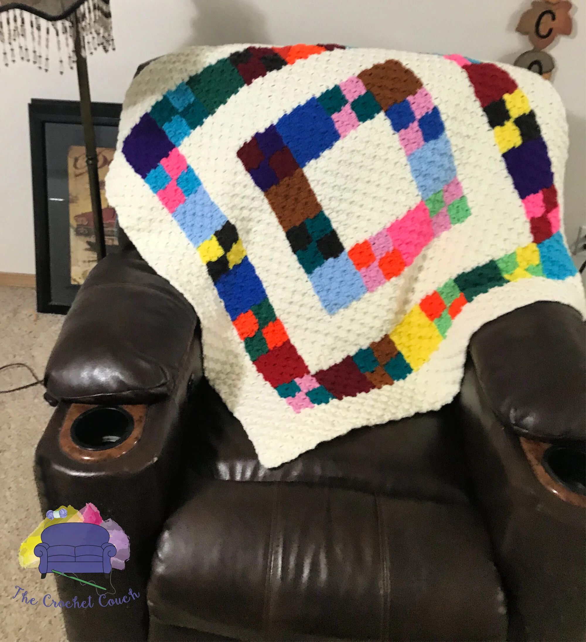 Framed in White, Kids Afghan, C2C Crochet Pattern