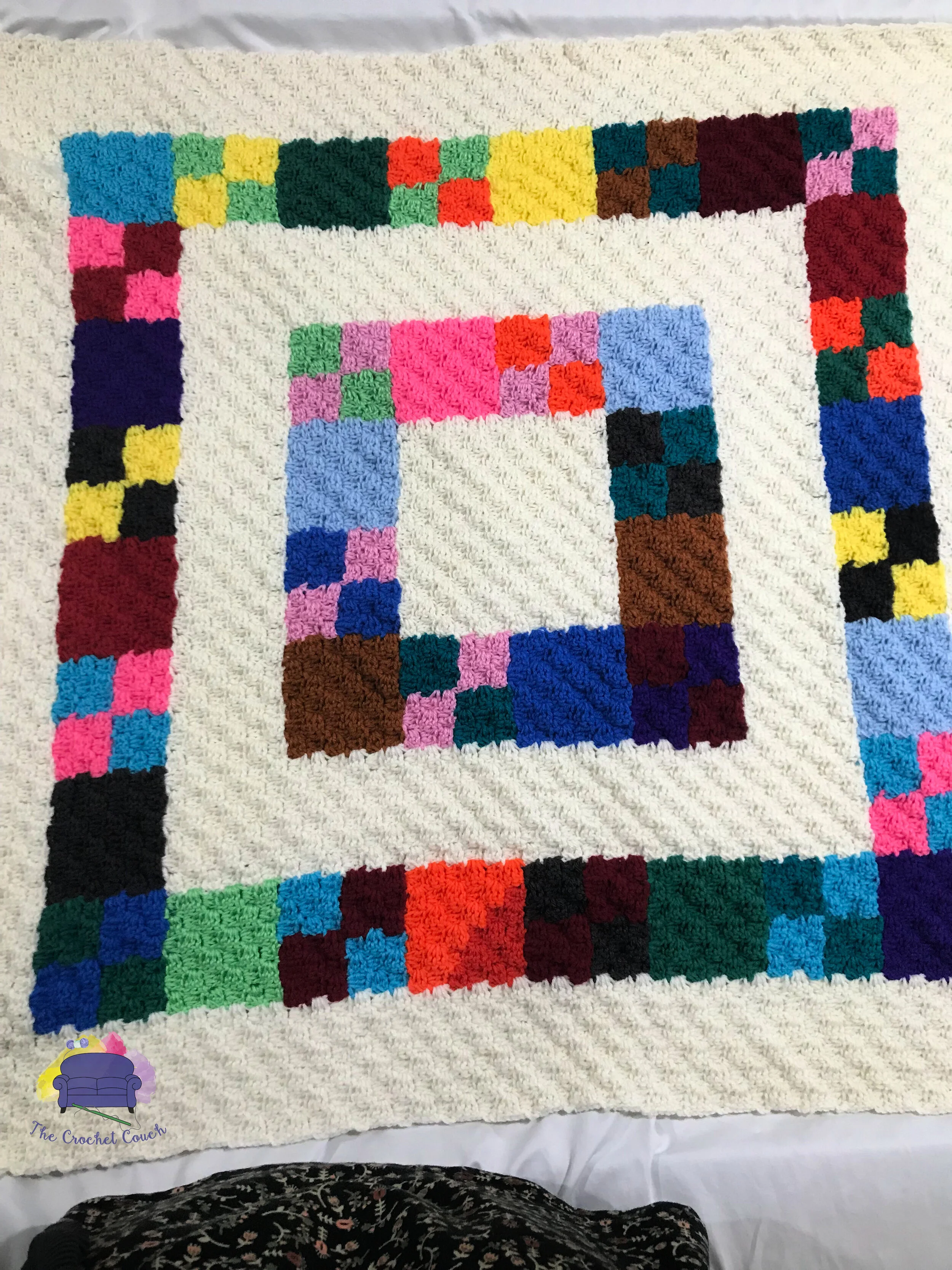 Framed in White, Kids Afghan, C2C Crochet Pattern