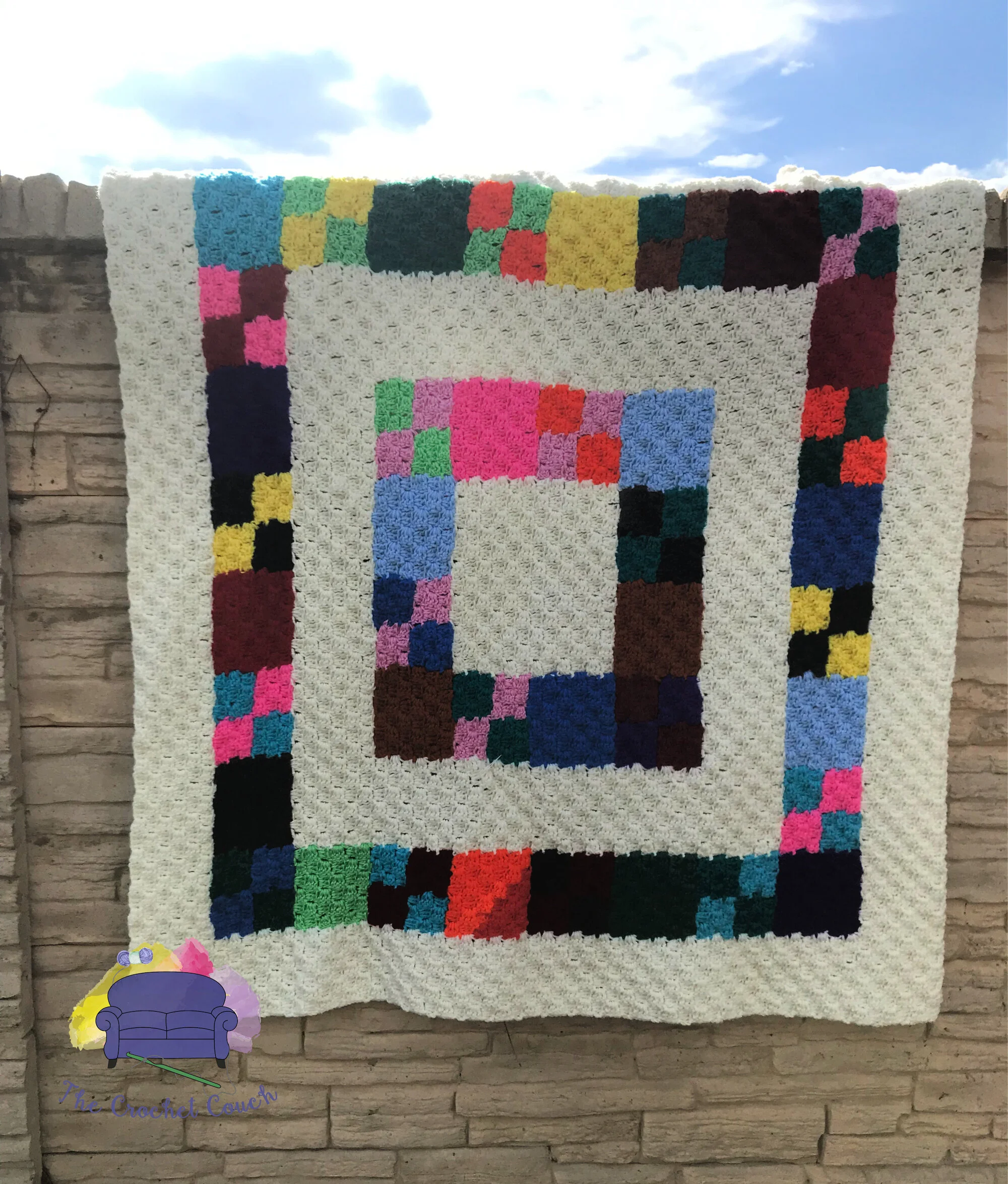 Framed in White, Kids Afghan, C2C Crochet Pattern