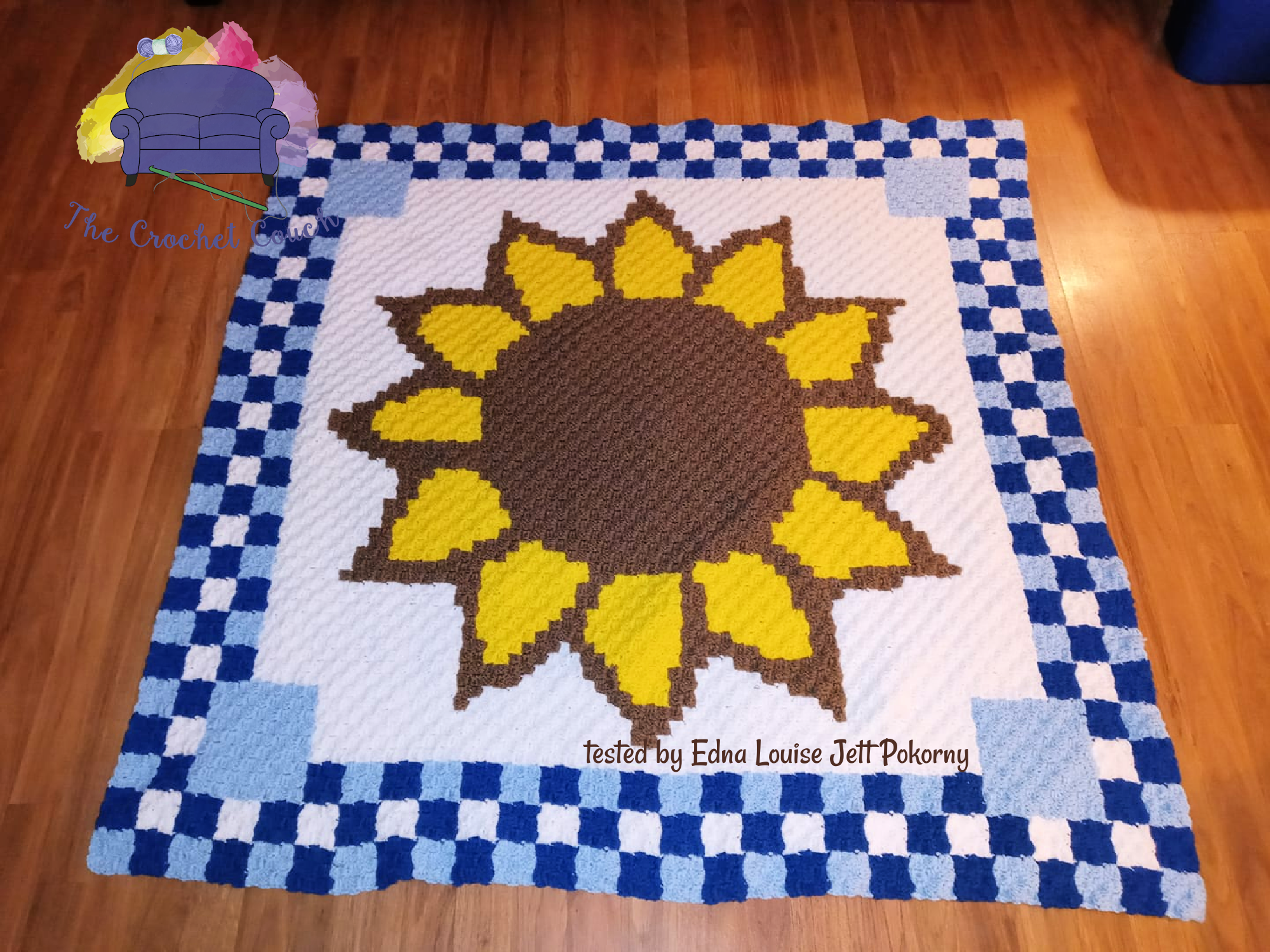 Sunflower Checkered Afghan, C2C Crochet Pattern