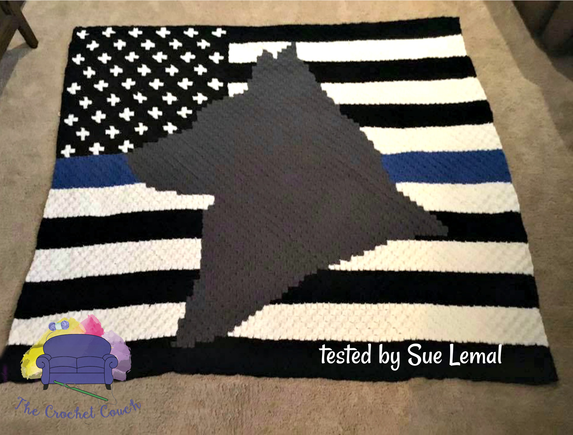 Blue Line Pup Afghan, C2C Crochet Pattern