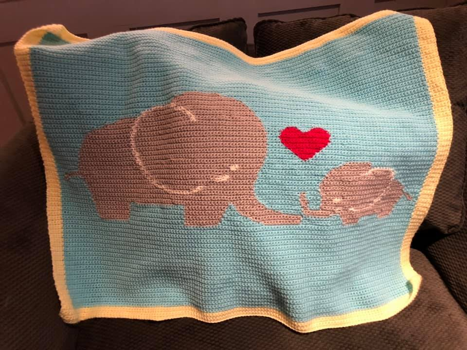 Elephant Mommy and Baby Afghan, SC and TSS Crochet Pattern