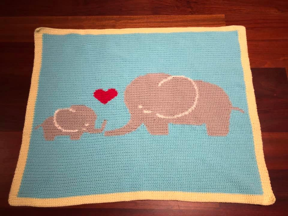 Elephant Mommy and Baby Afghan, SC and TSS Crochet Pattern