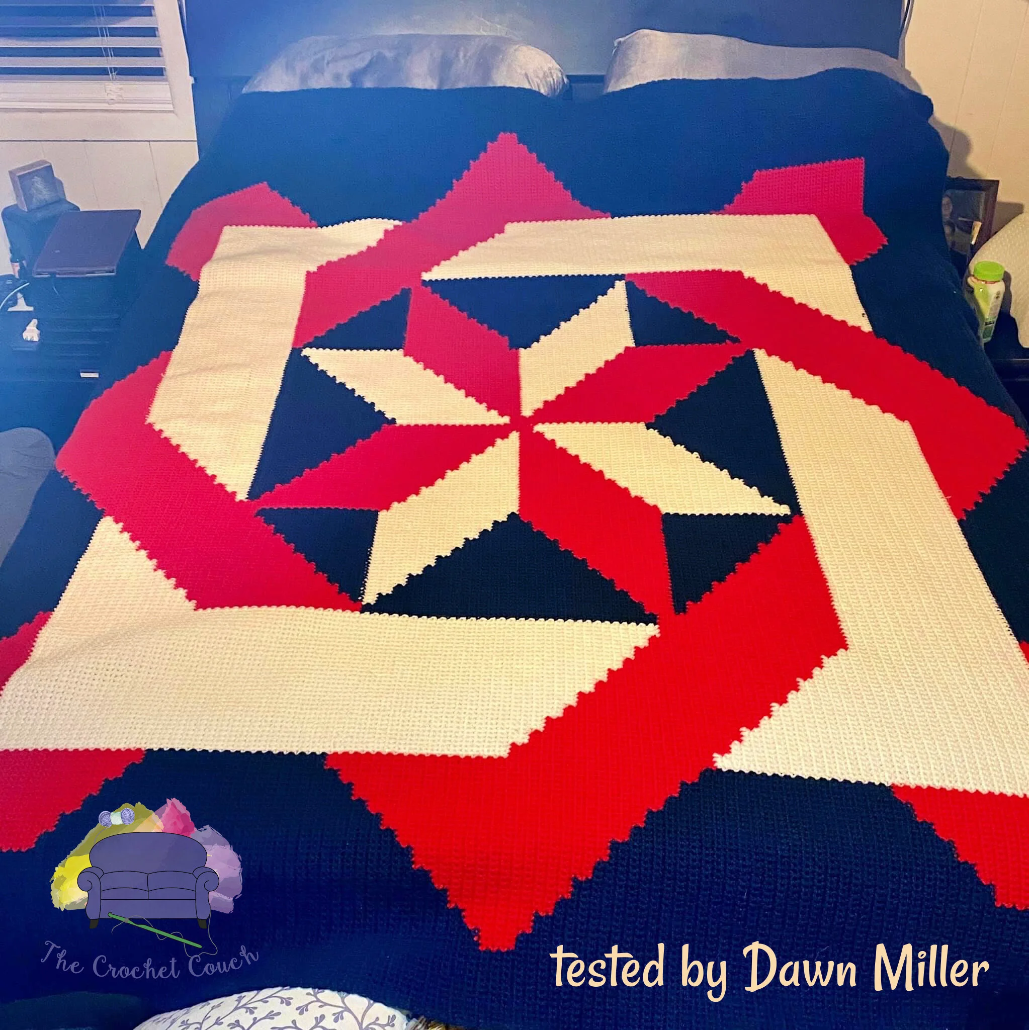 Blocked Star Quilt, SC and TSS Crochet Pattern