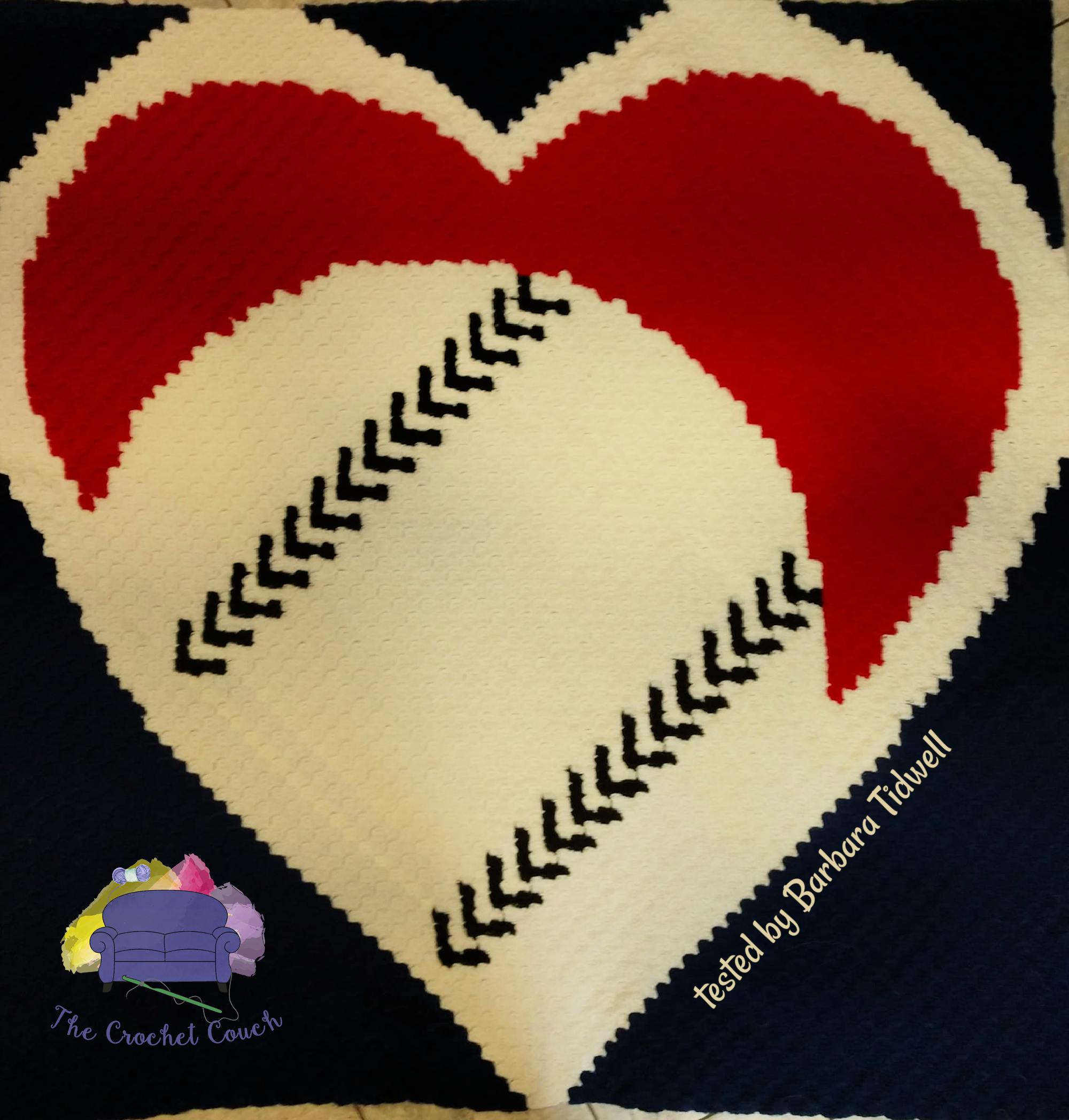 Baseball Heart Afghan, C2C Crochet Pattern