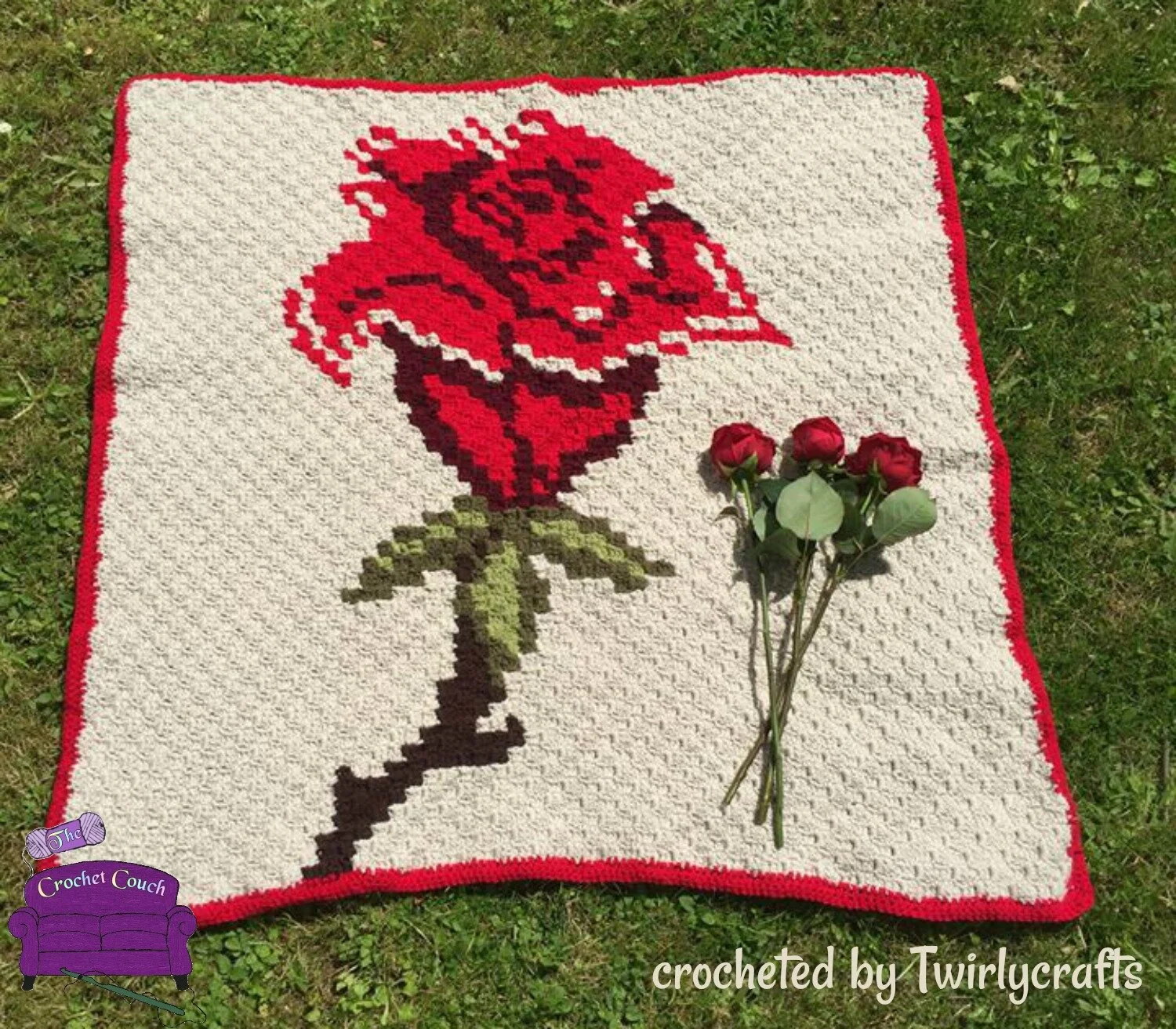 Single Rose Throw, C2C Crochet Pattern