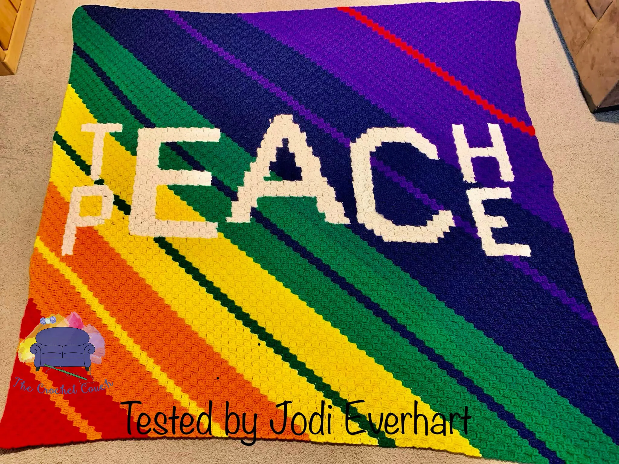 Teach Peace, Rainbow Stripe Afghan, C2C Crochet Pattern
