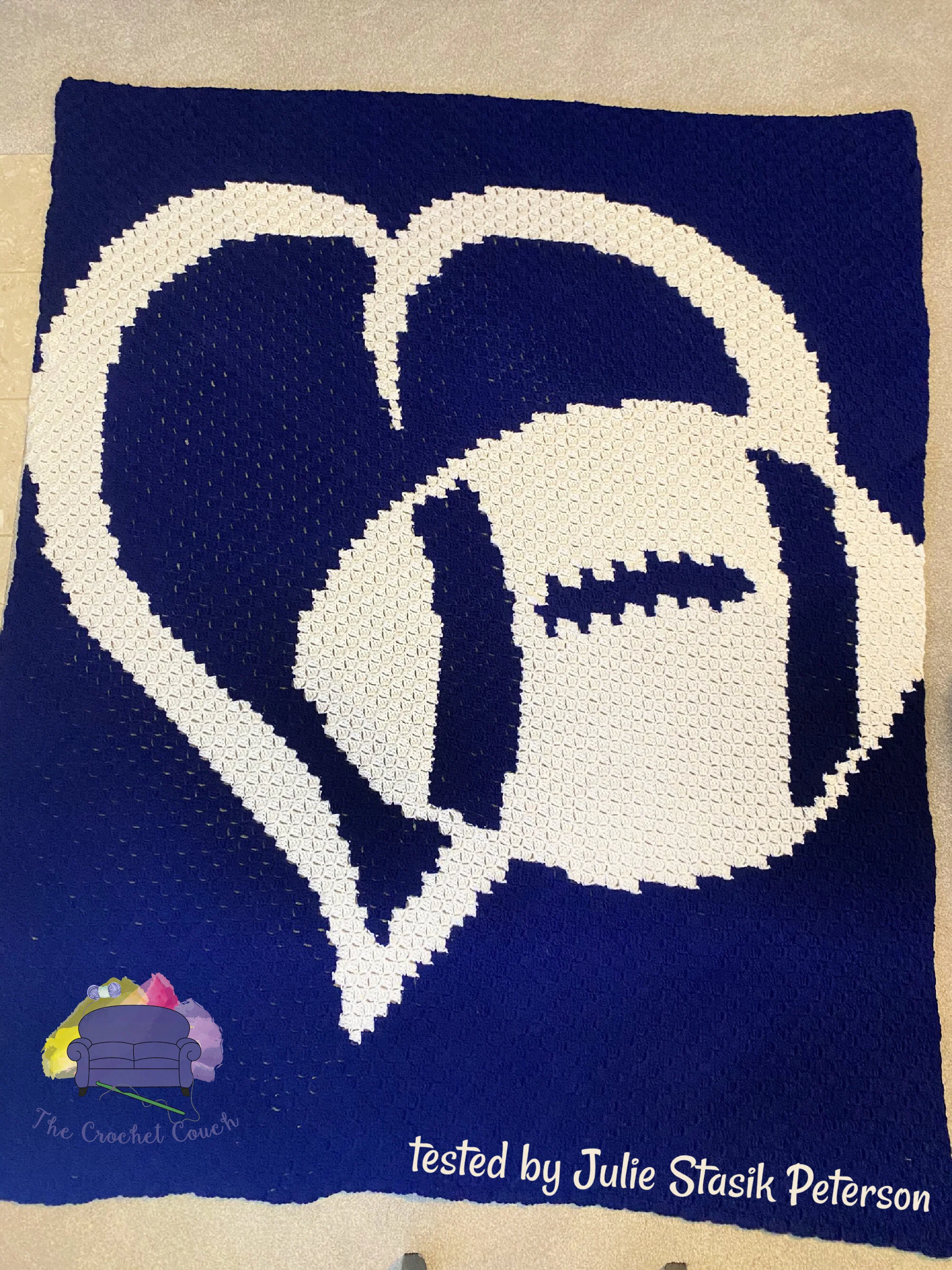 Love Football Afghan, Two Colors, C2C Crochet Pattern