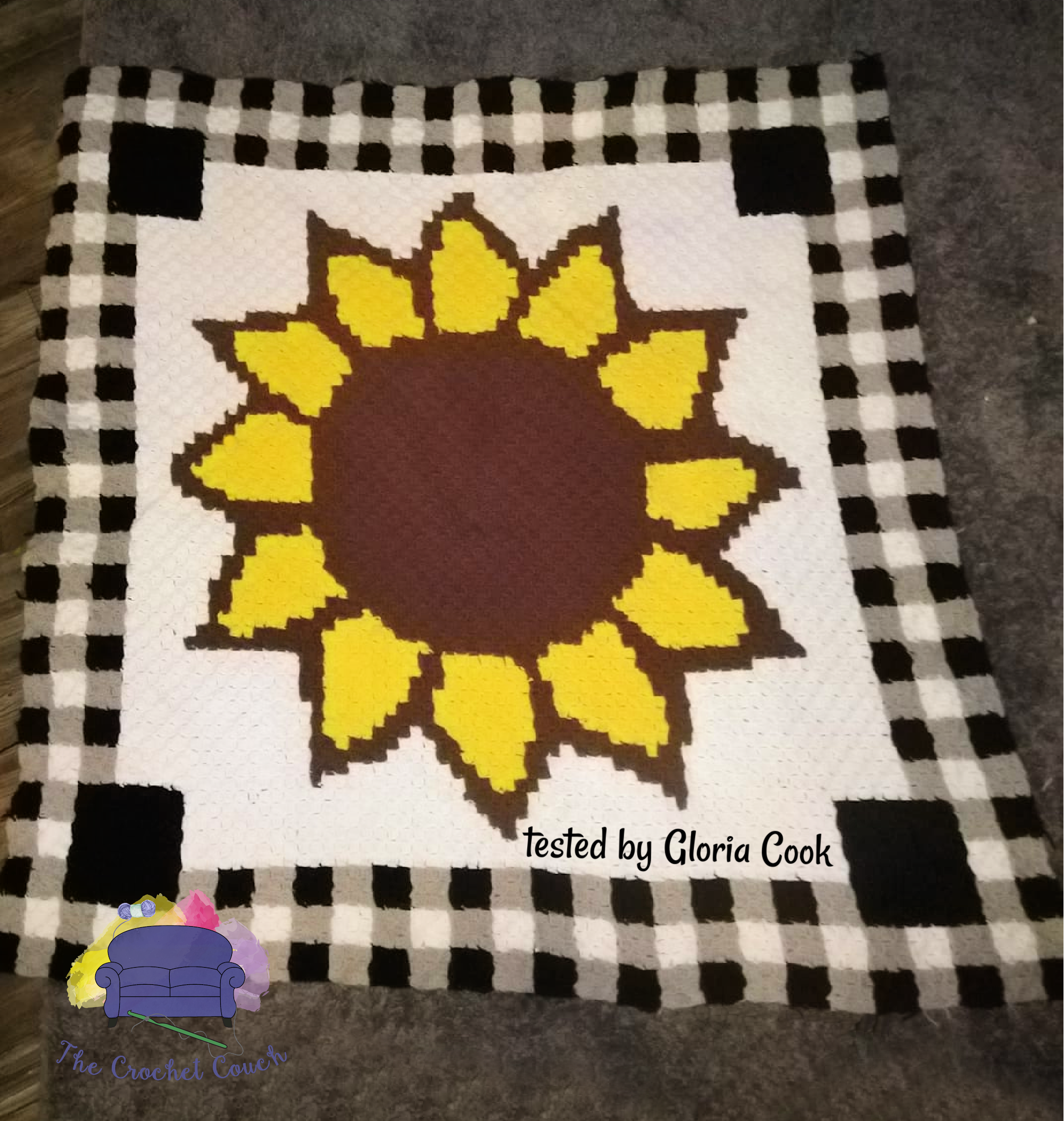 Sunflower Checkered Afghan, C2C Crochet Pattern