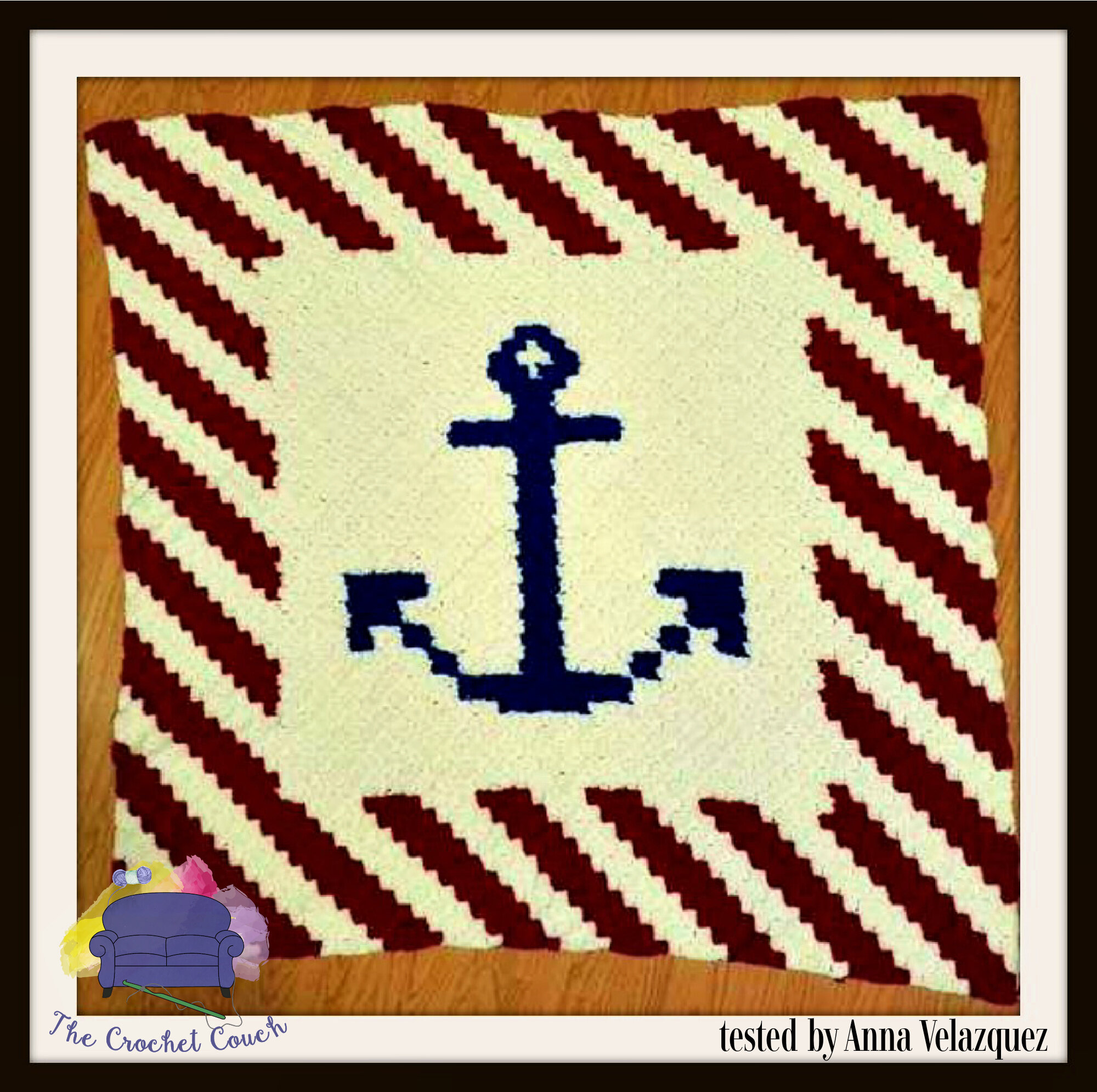 Anchor Stripe Small Afghan, C2C Crochet Pattern