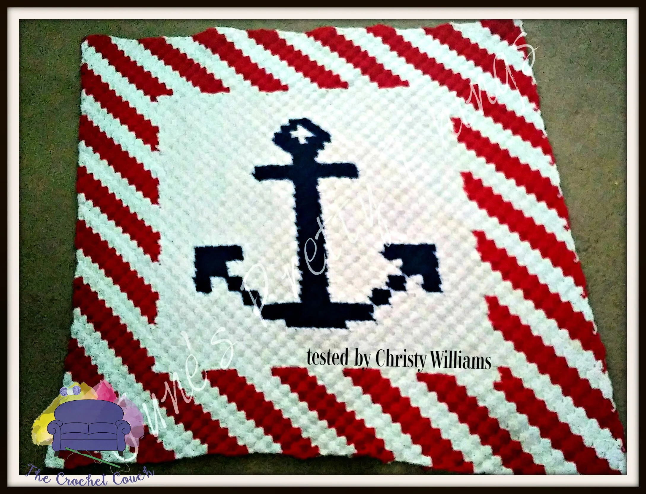 Anchor Stripe Small Afghan, C2C Crochet Pattern