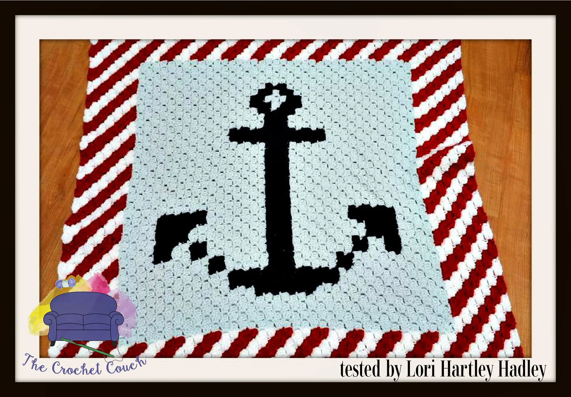 Anchor Stripe Small Afghan, C2C Crochet Pattern