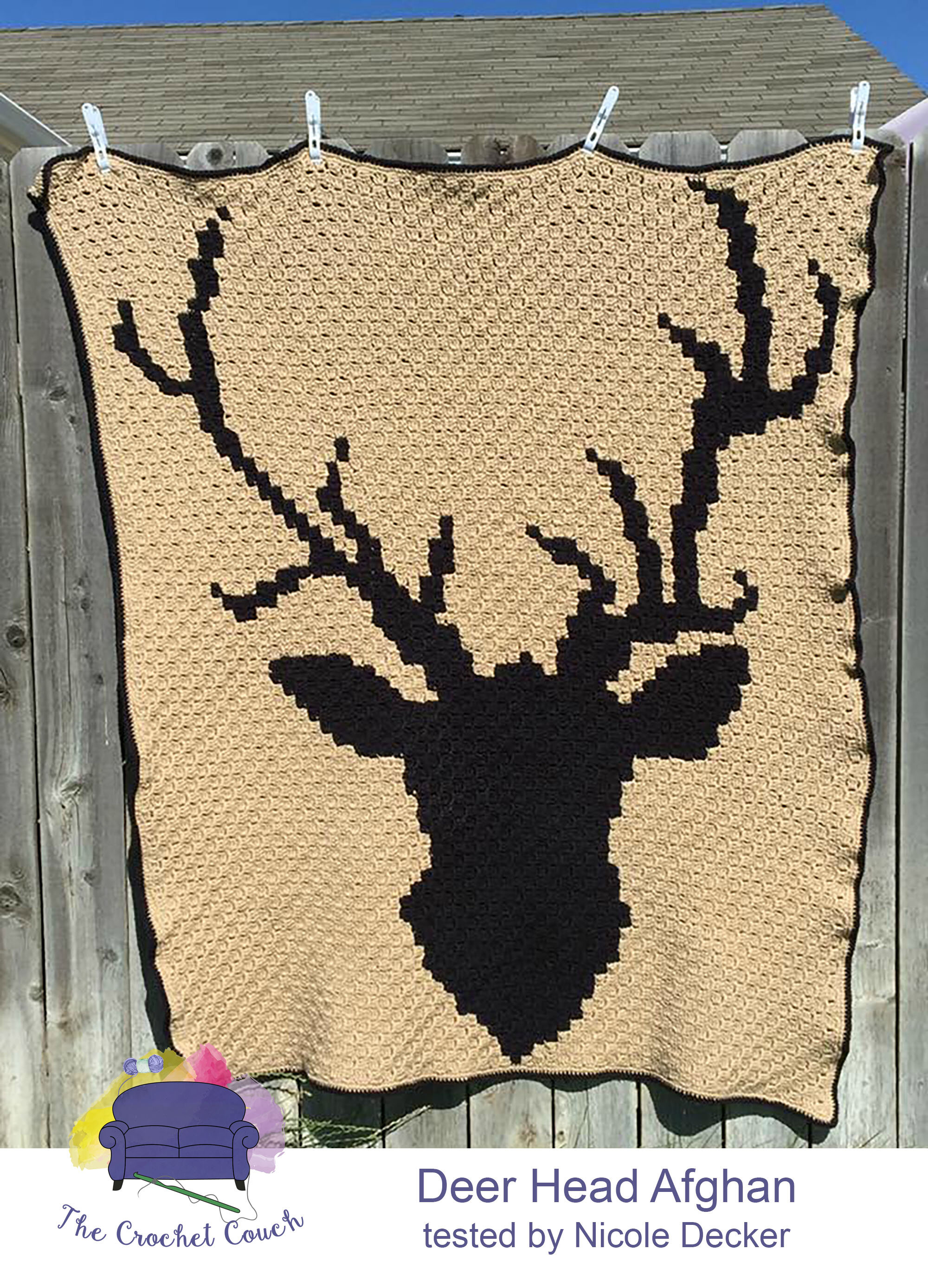 Deer Head Afghan, Ecru and Brown, C2C Crochet Pattern