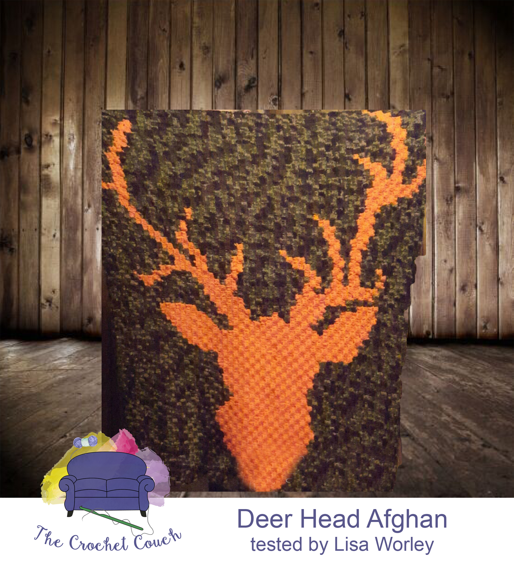 Deer Head Afghan, Orange, C2C Crochet Pattern