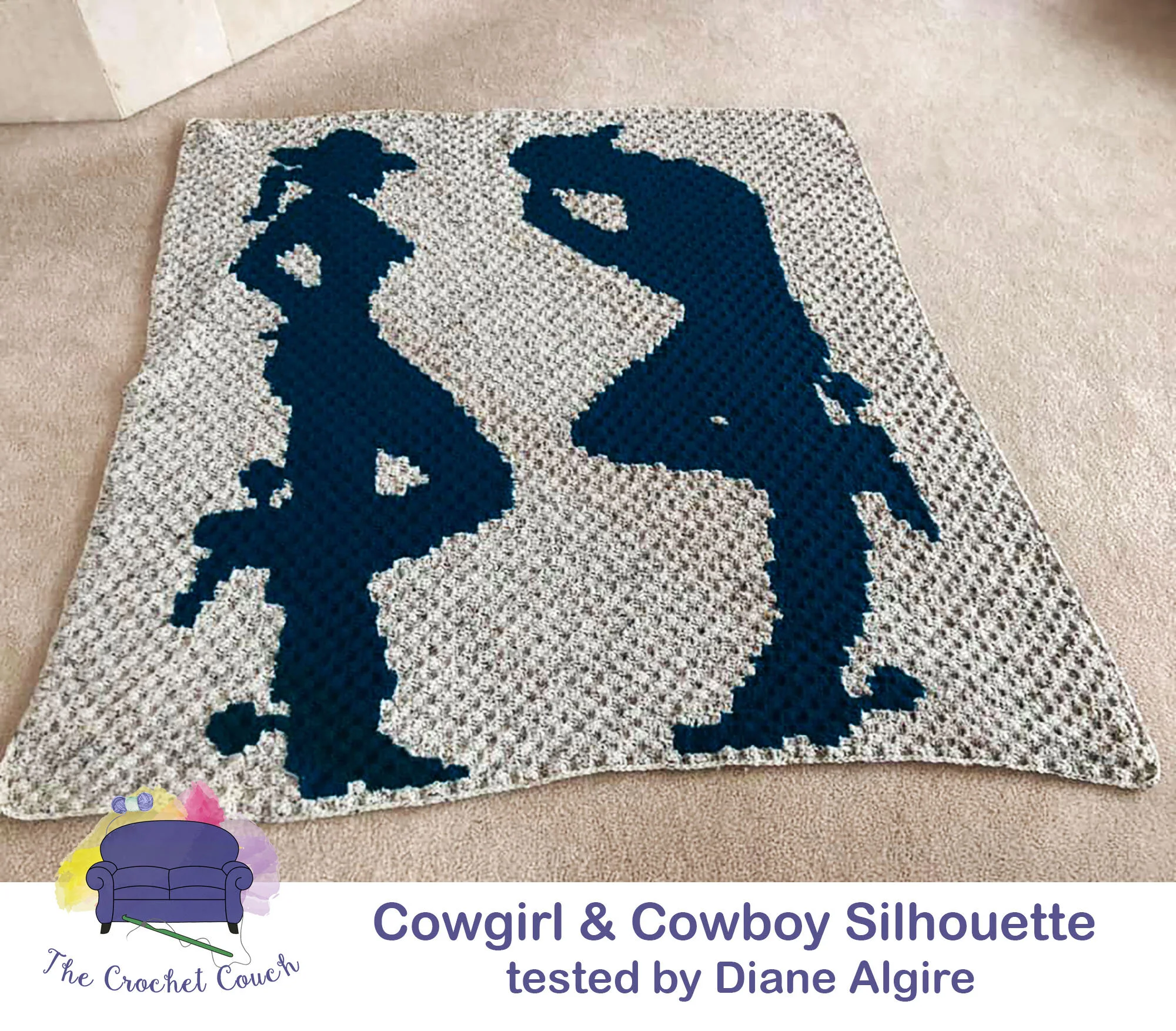 Cowgirl and Cowboy Silhouette Afghan, C2C Crochet Pattern