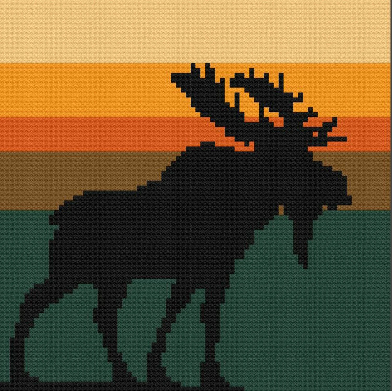 Moose at Sunset Afghan, C2C Crochet Pattern