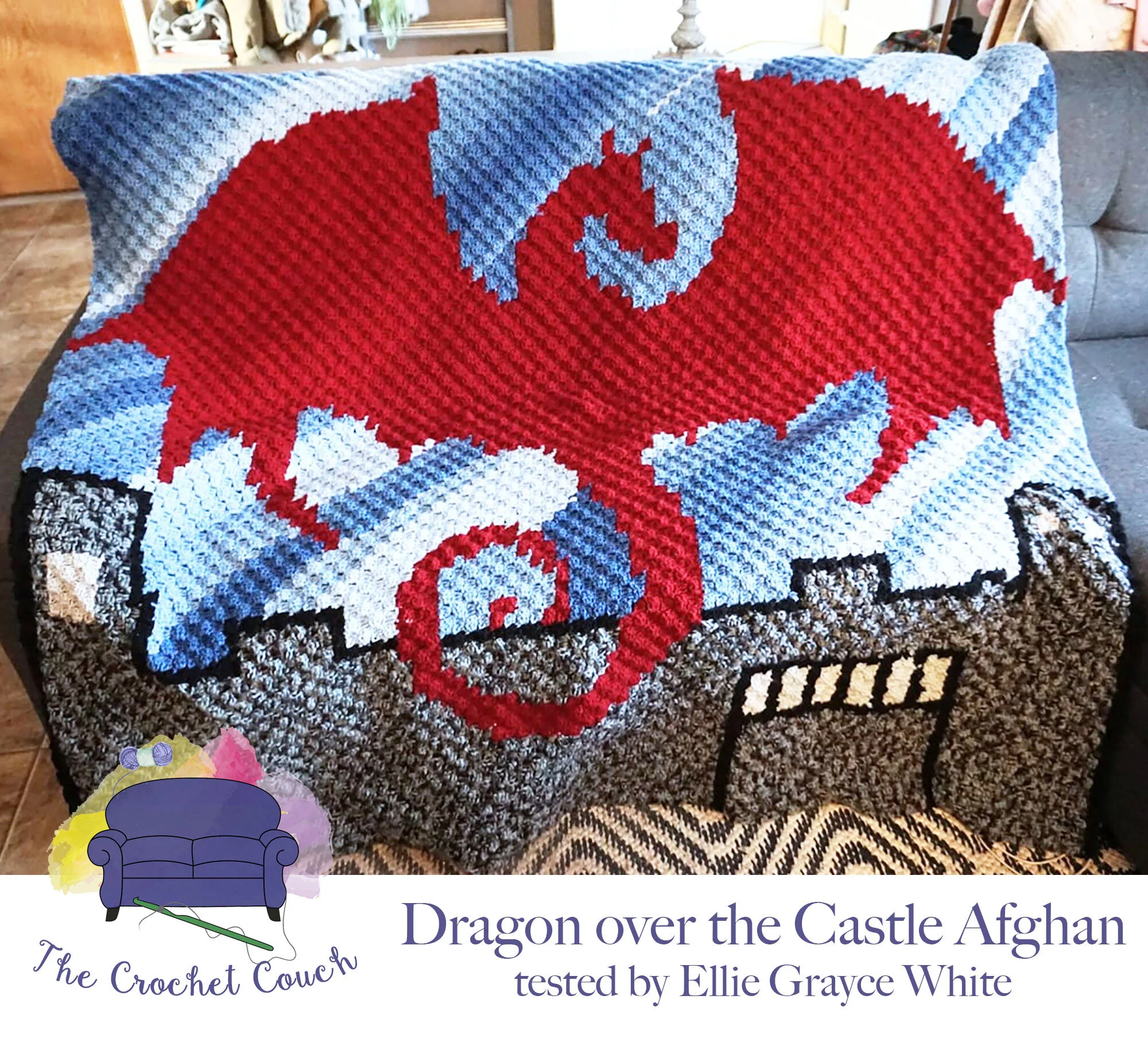 Dragon over the Castle Afghan, C2C Crochet Pattern