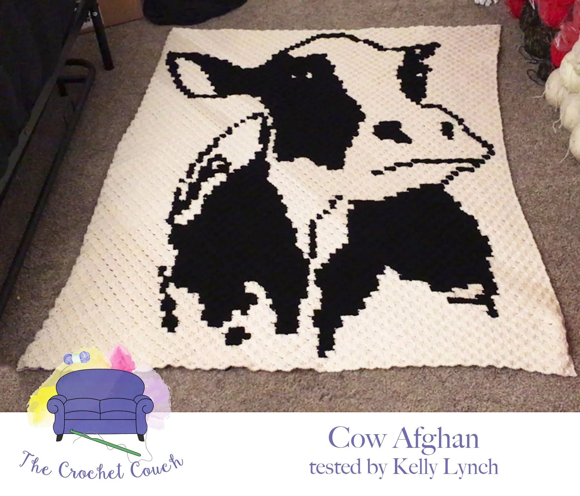 Cow Afghan, Black and White, C2C Crochet Pattern