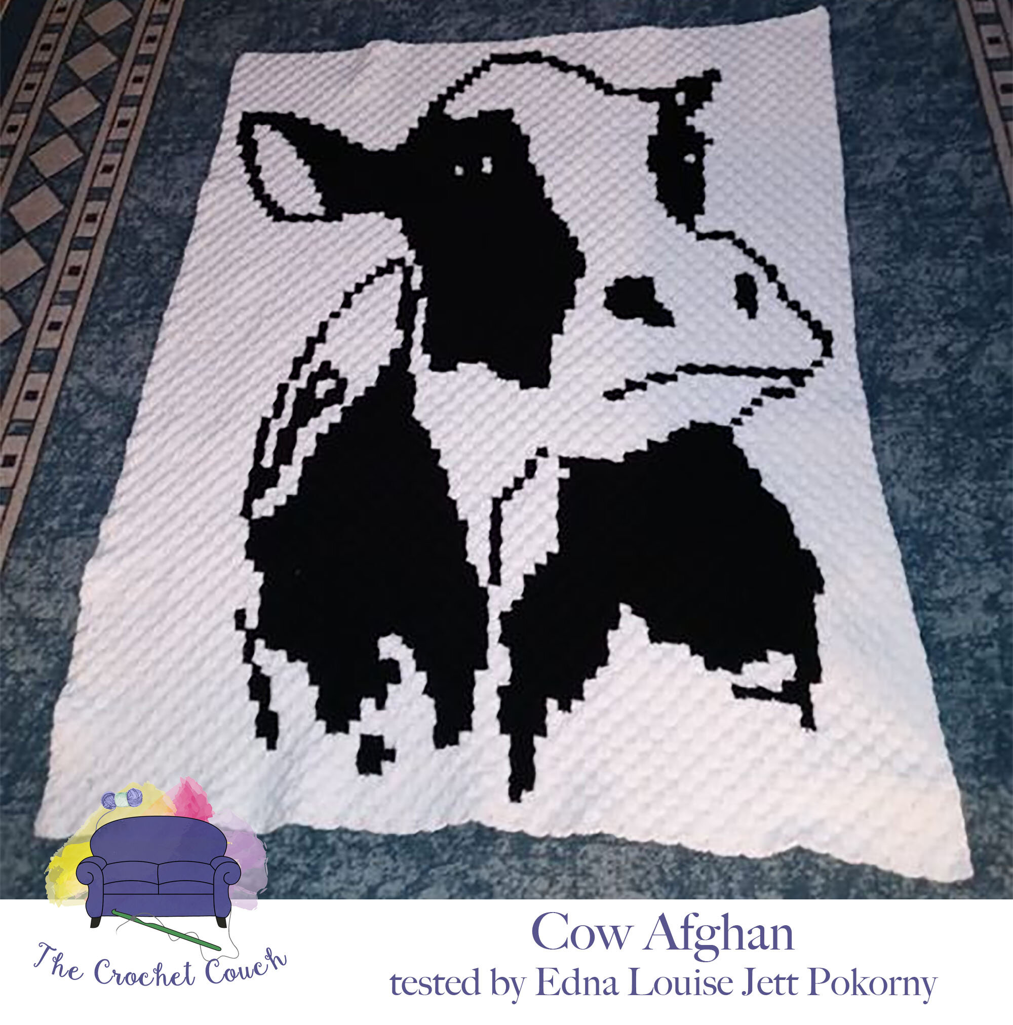 Cow Afghan, Black and White, C2C Crochet Pattern