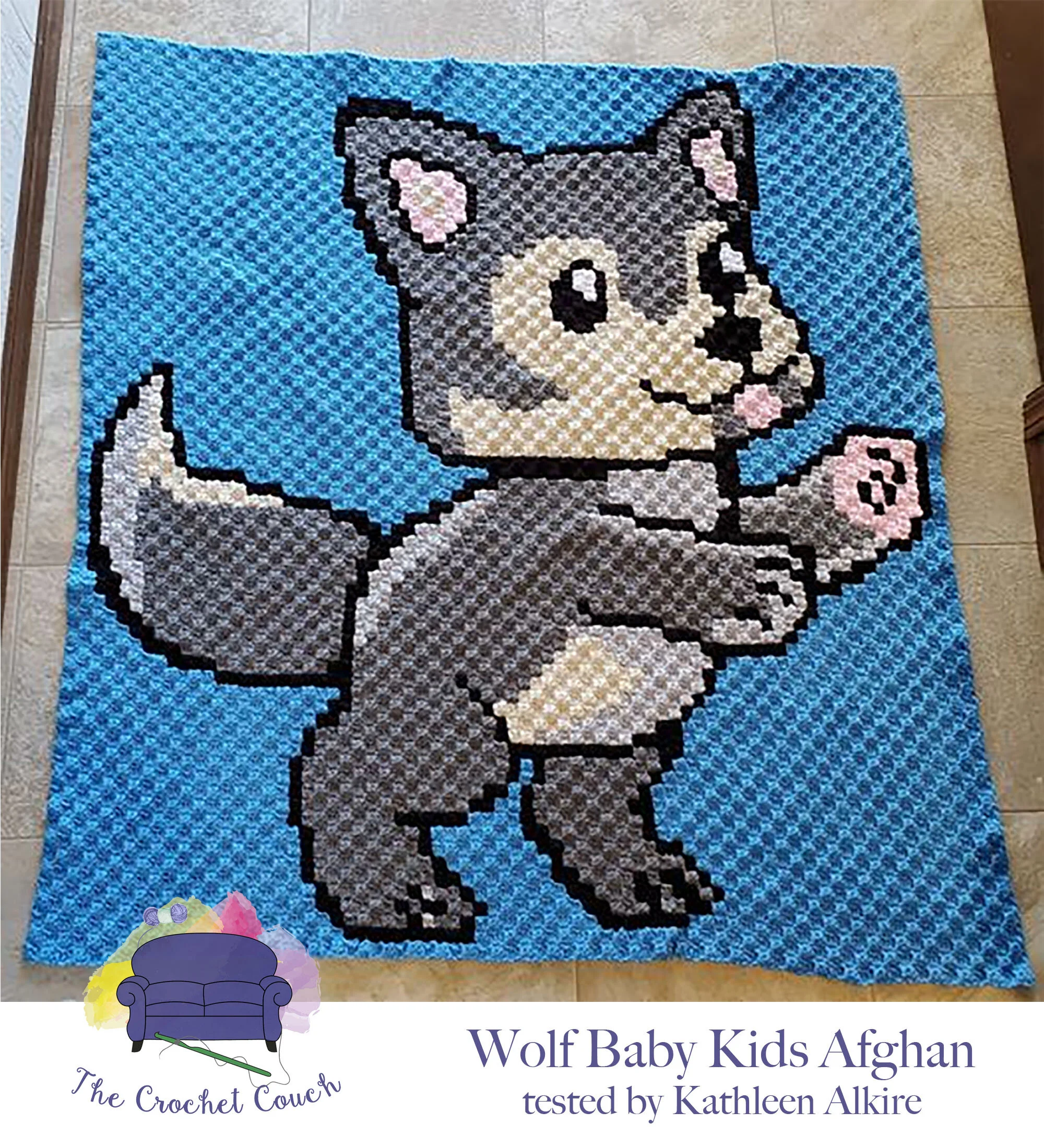 Wolf Baby Kids Afghan, C2C Crochet Pattern