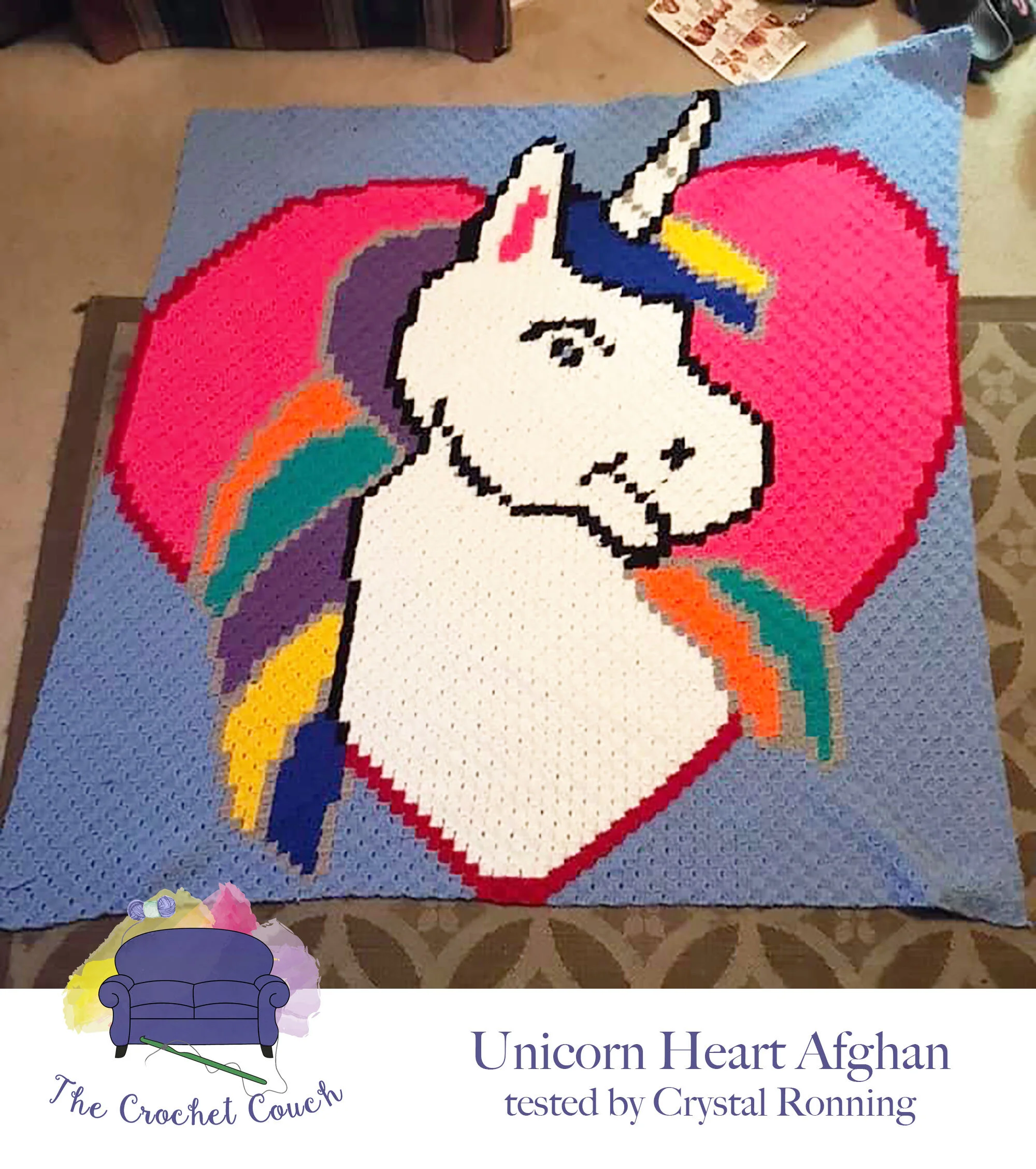Unicorn Heart Afghan, C2C Crochet Pattern