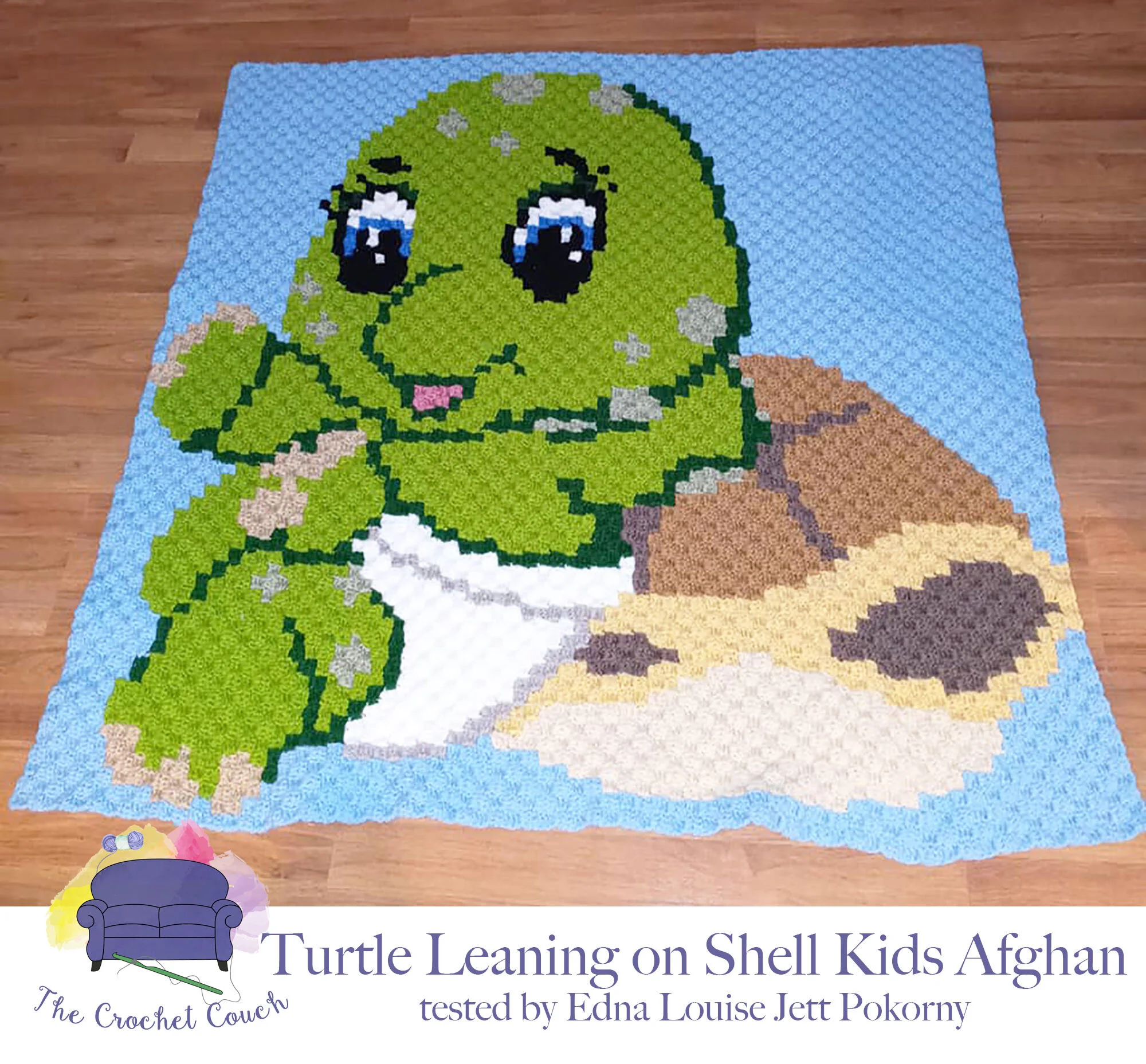 Turtle Leaning on Shell Kids Afghan, C2C Crochet Pattern