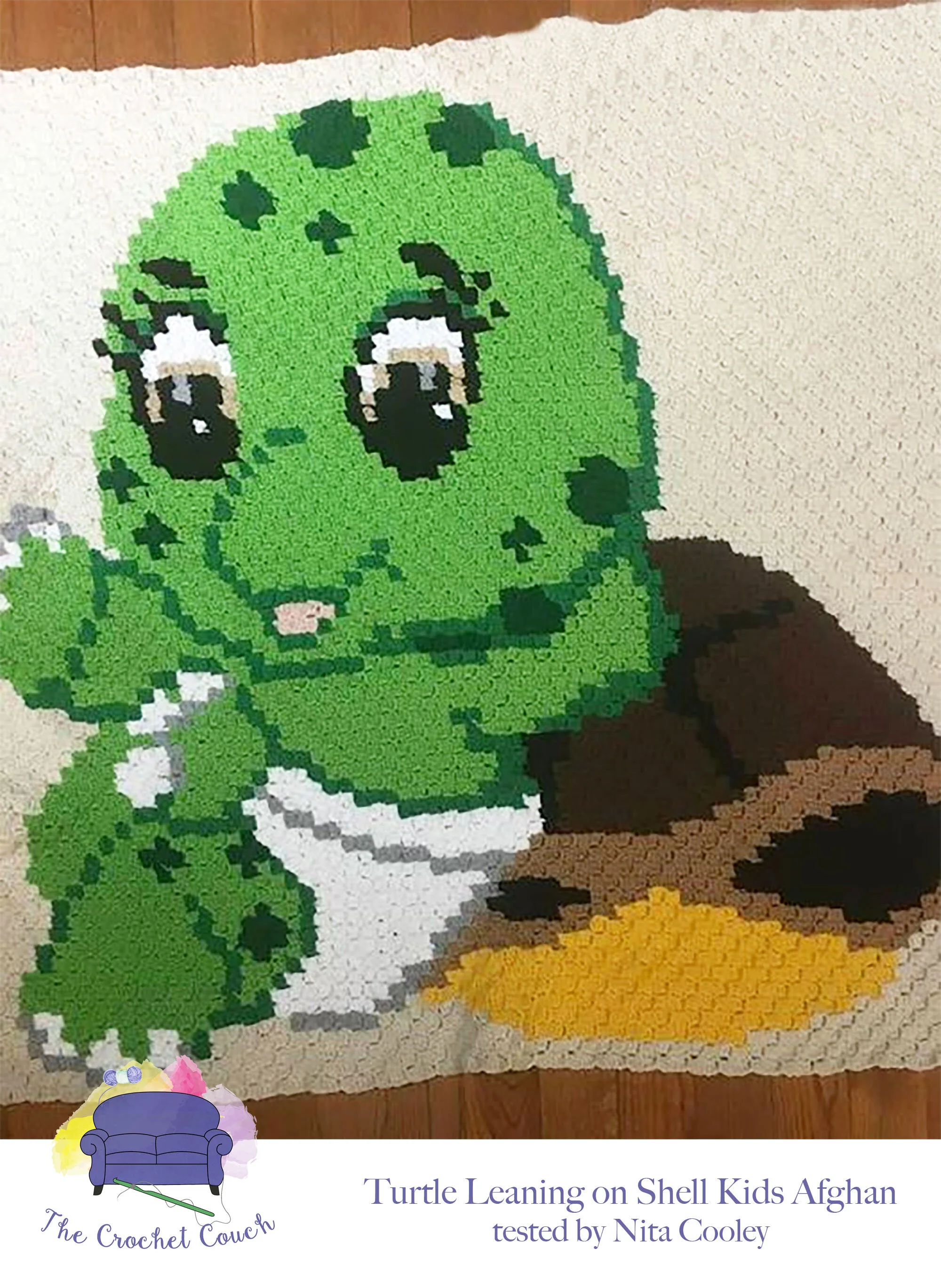 Turtle Leaning on Shell Kids Afghan, C2C Crochet Pattern