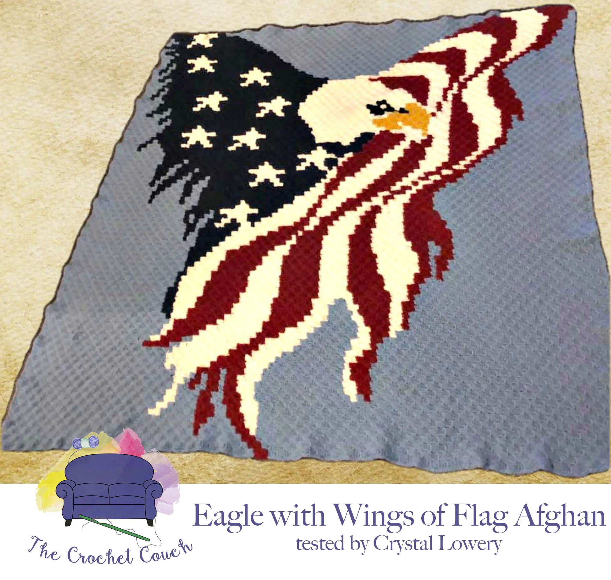 Eagle with Wings of Flag Afghan, C2C Crochet Pattern
