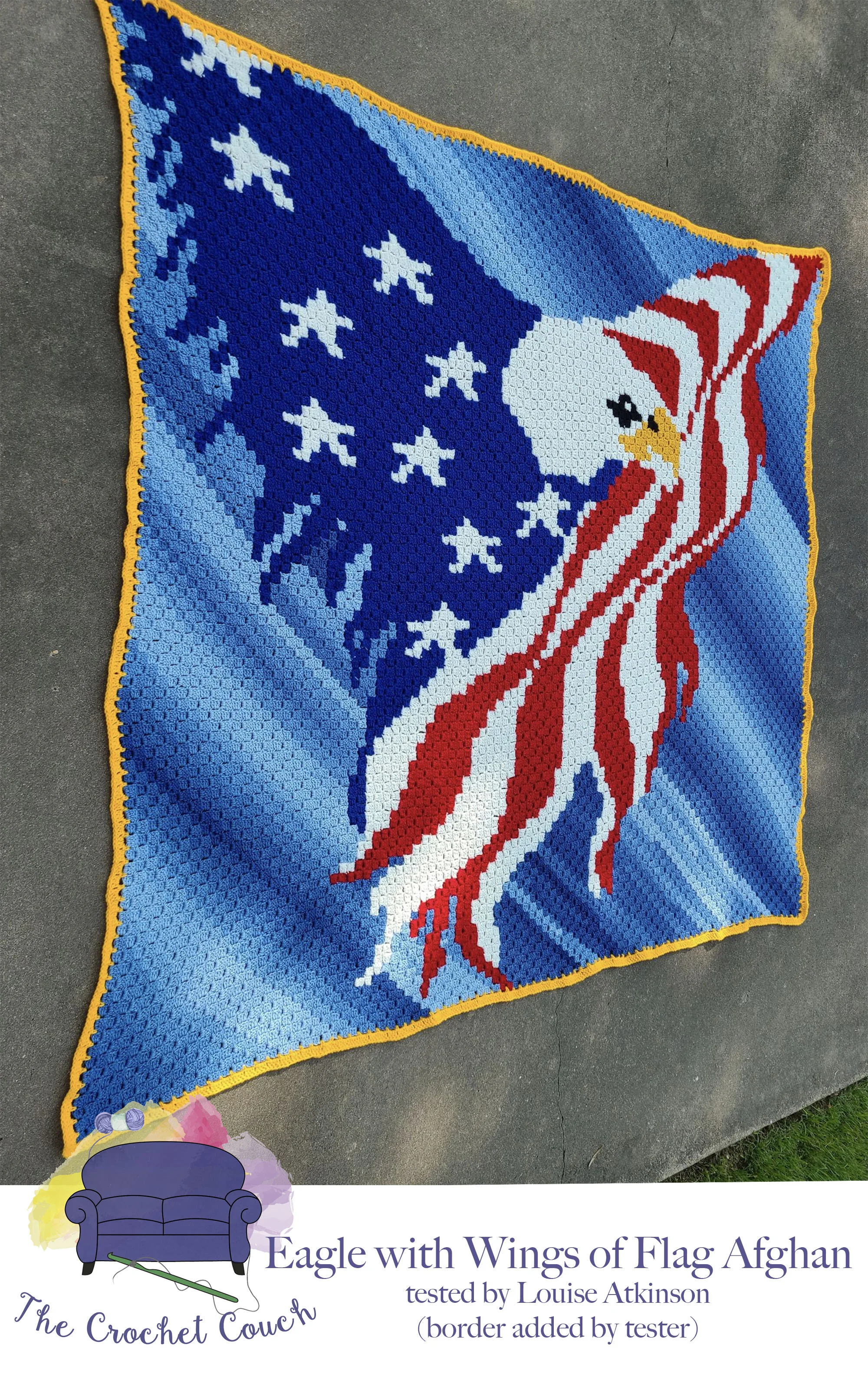 Eagle with Wings of Flag Afghan, C2C Crochet Pattern