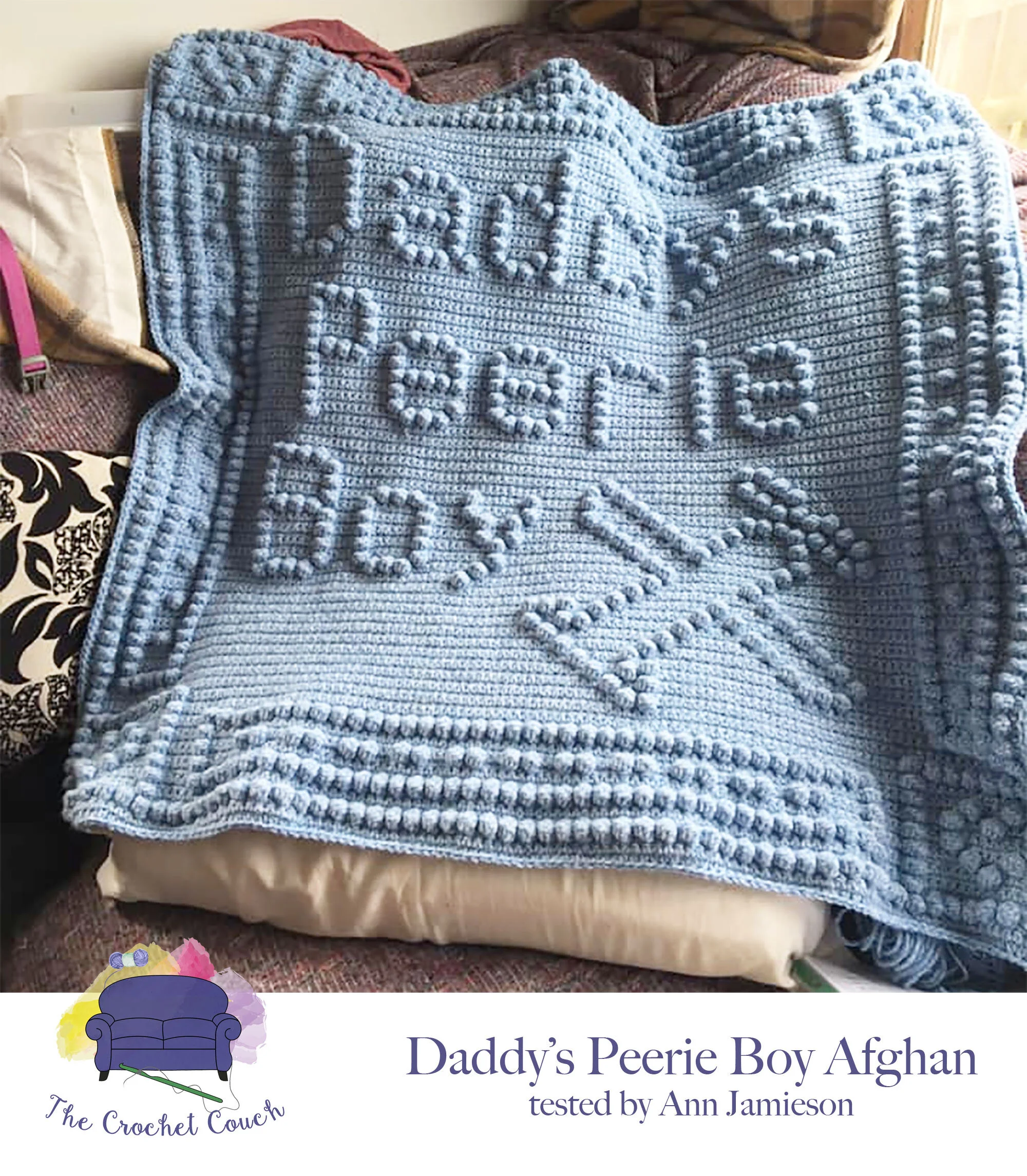 Daddy's Peerie Boy Baby Afghan, Bobble Crochet Pattern