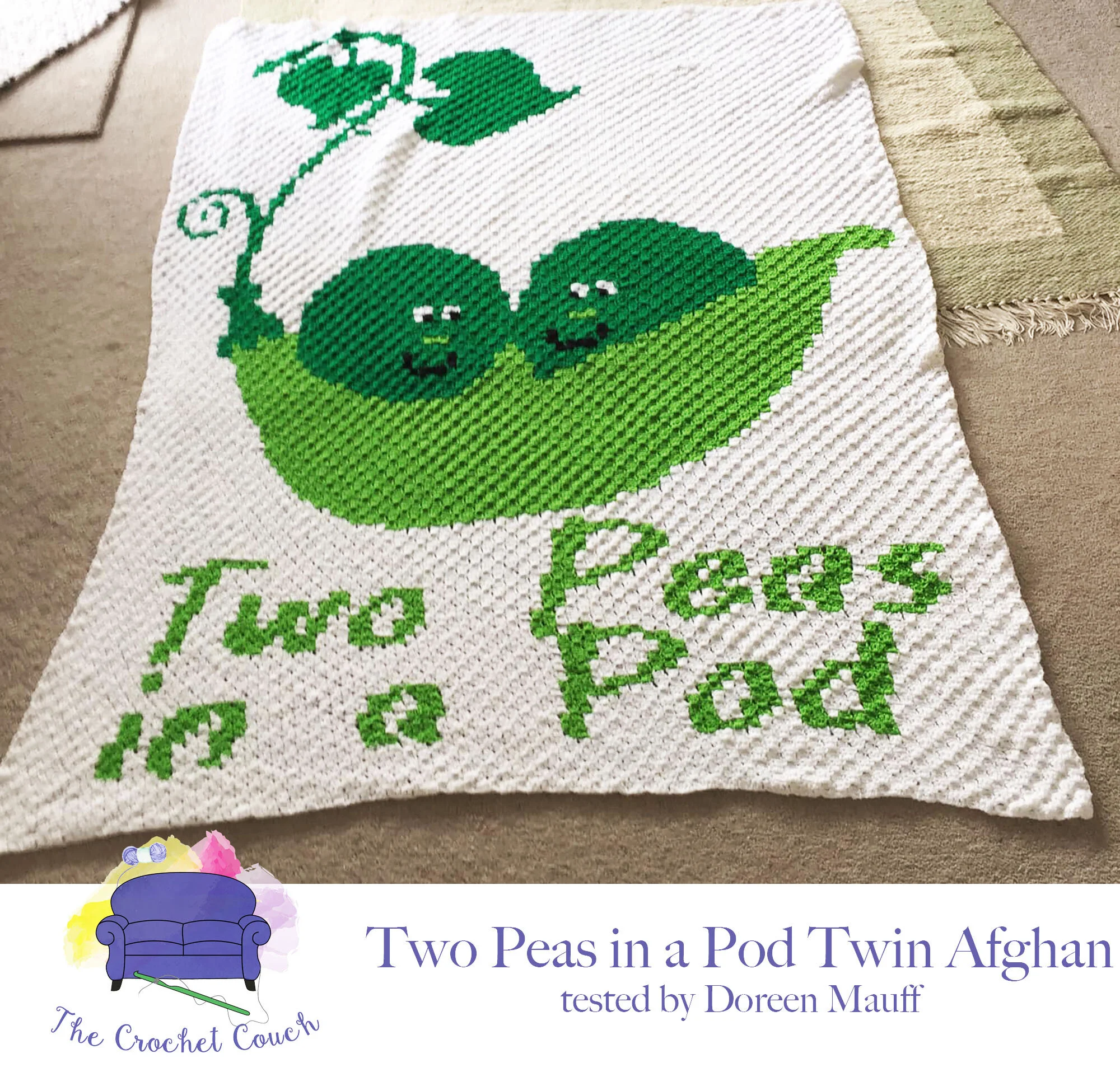Two Peas in a Pod Twin Afghan, C2C Crochet Pattern