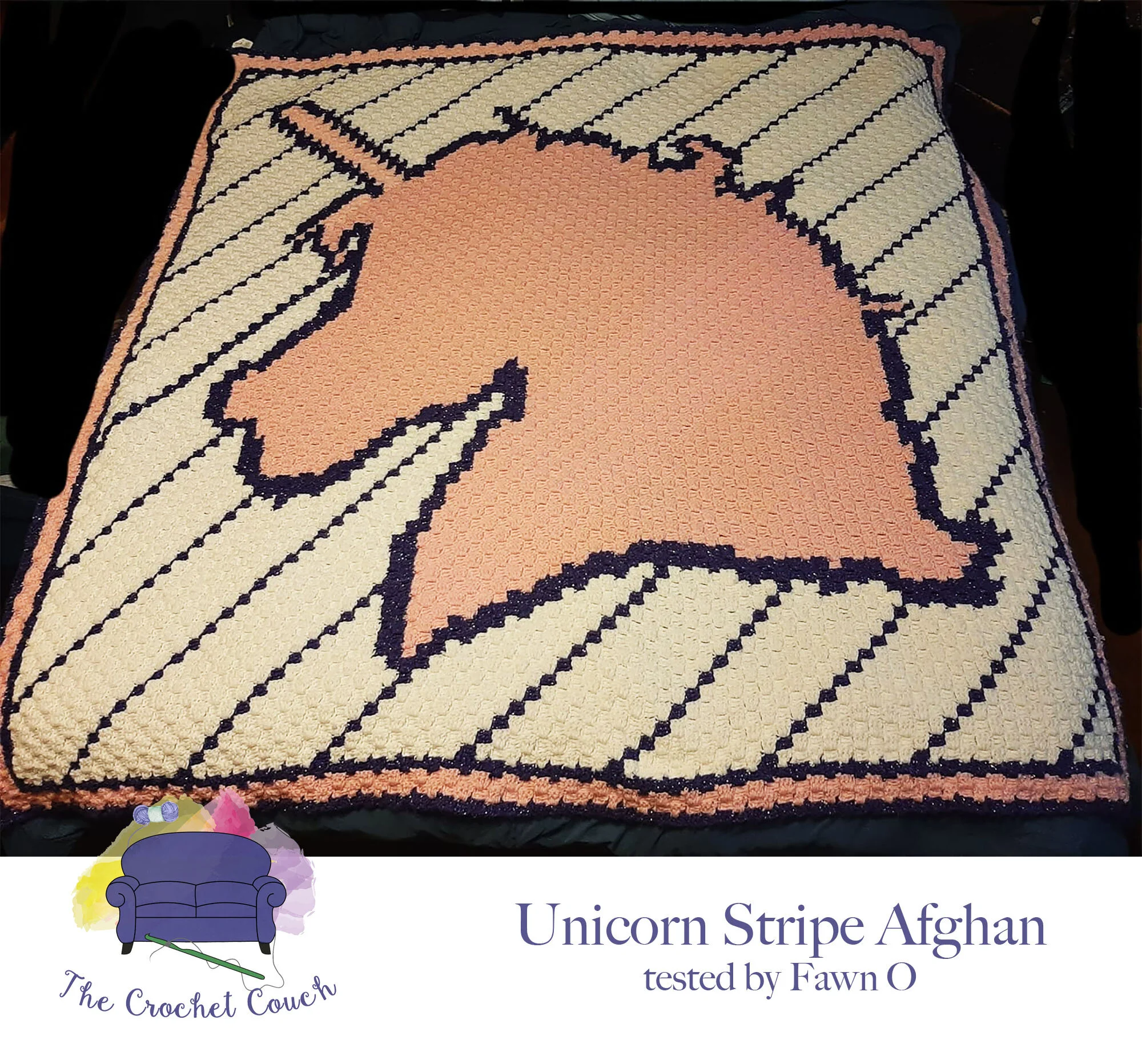 Unicorn Stripe Afghan, C2C Crochet Pattern