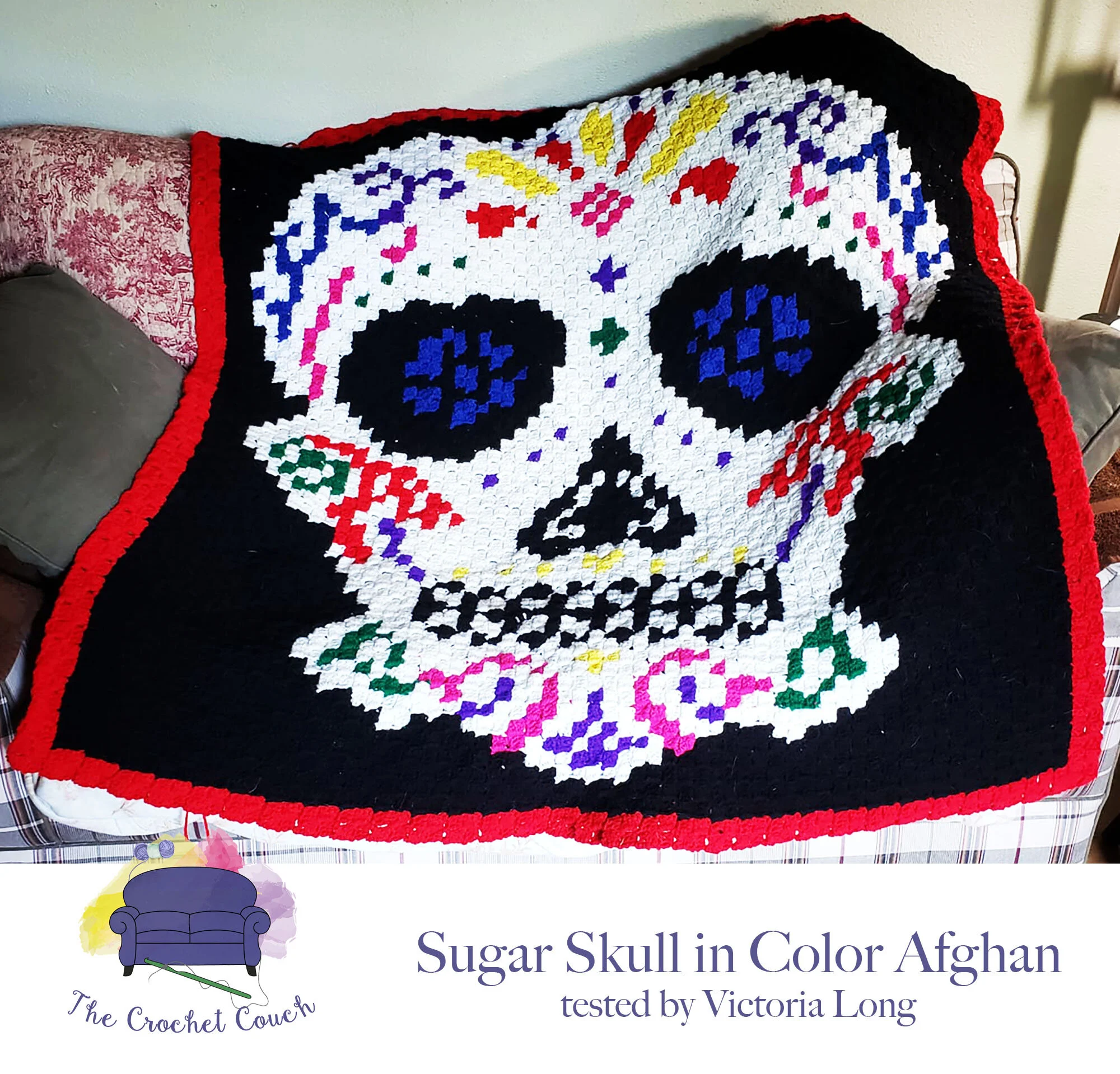 Sugar Skull Afghan, In color, C2C Crochet Pattern