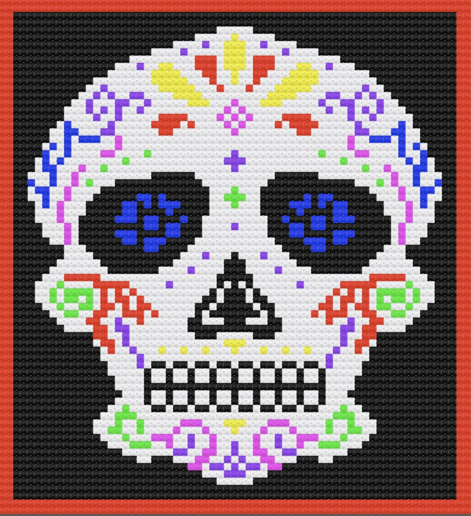 Sugar Skull Afghan, In color, C2C Crochet Pattern