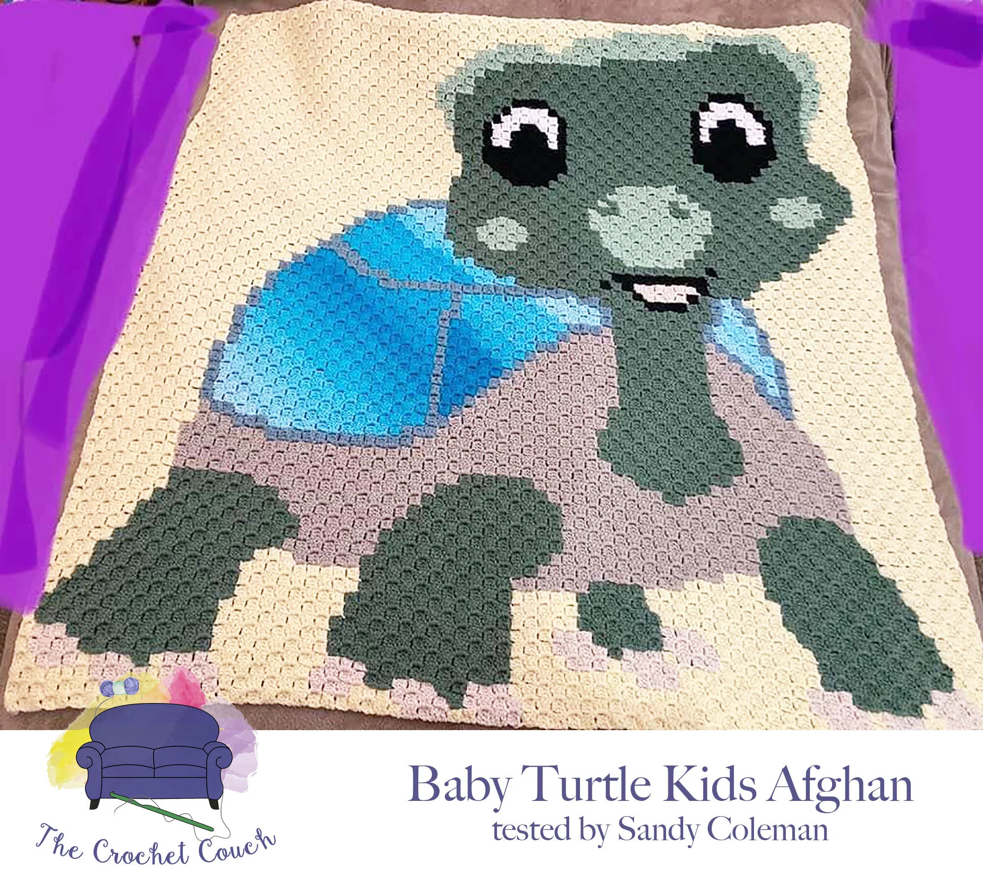 Baby Turtle Kids Afghan, C2C Crochet Pattern