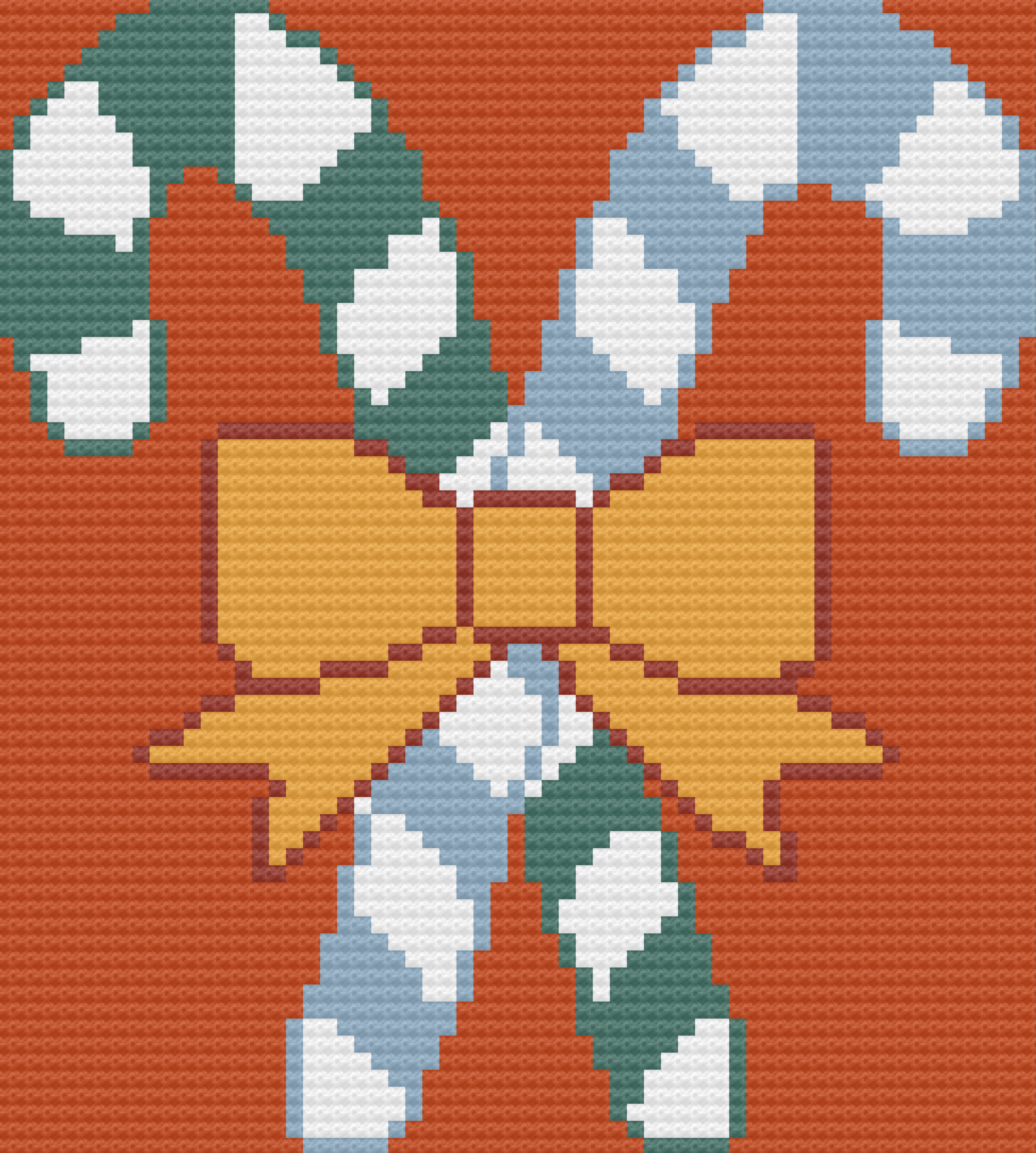 Candy Cane with Gold Bow Afghan, C2C Crochet Pattern
