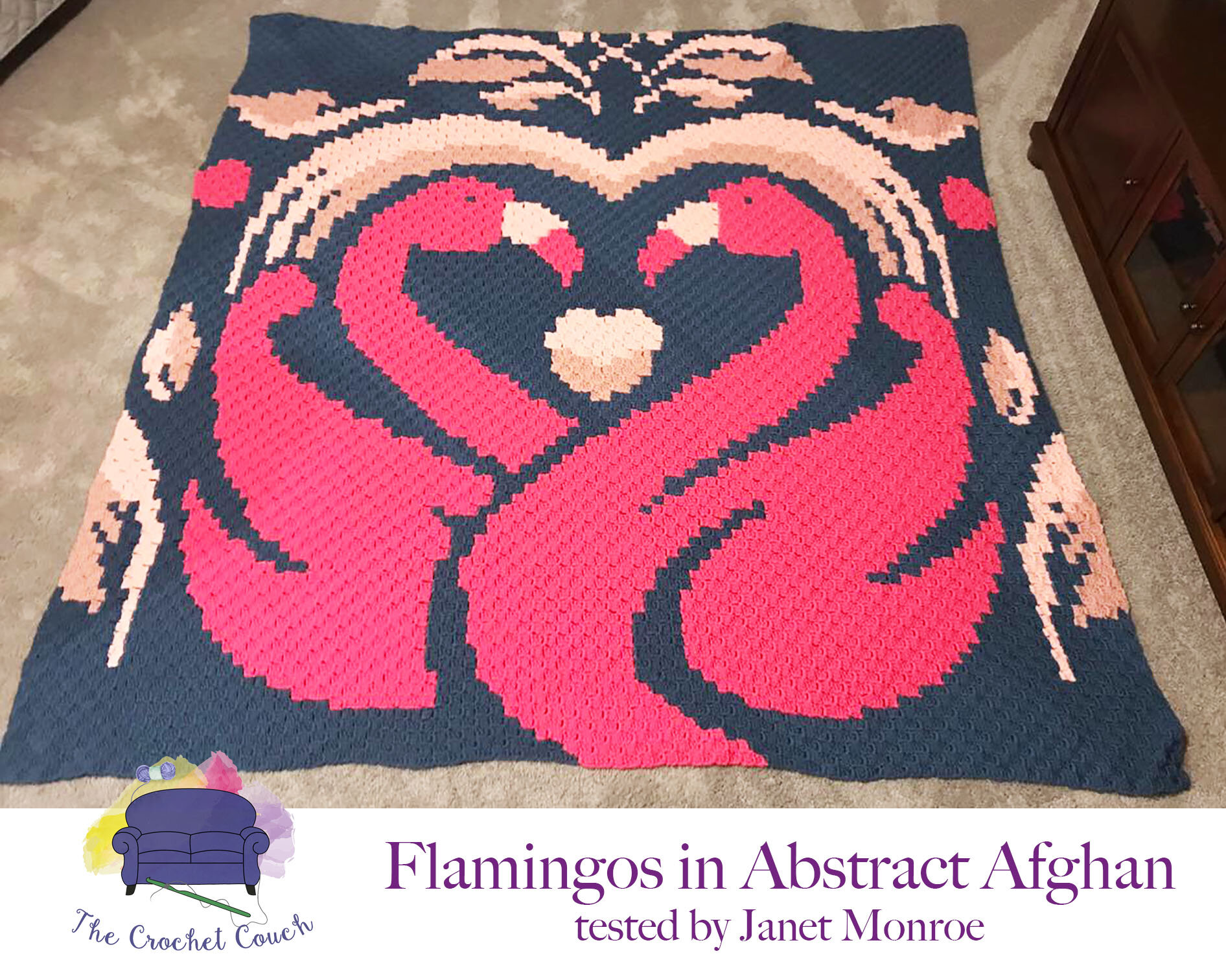 Flamingos in Abstract Afghan, C2C Crochet Pattern