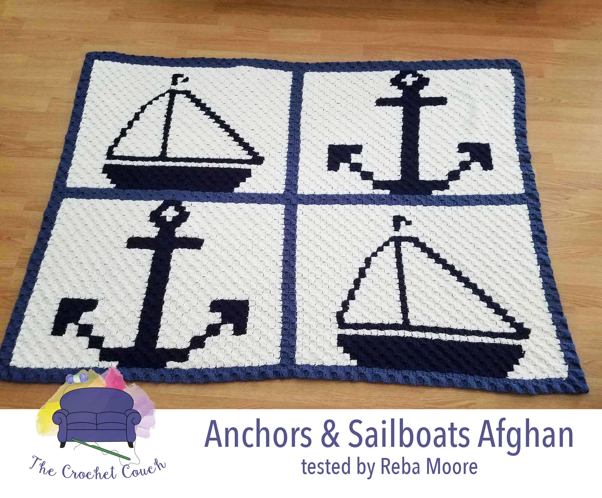 Anchors and Sailboats Afghan, C2C Crochet Pattern