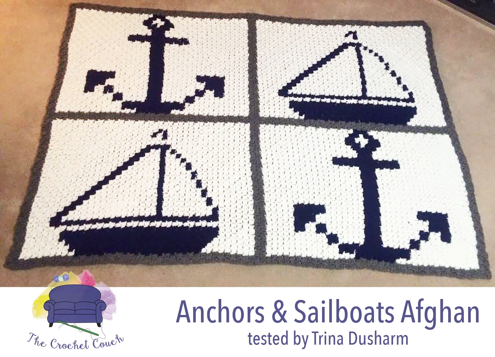 Anchors and Sailboats Afghan, C2C Crochet Pattern